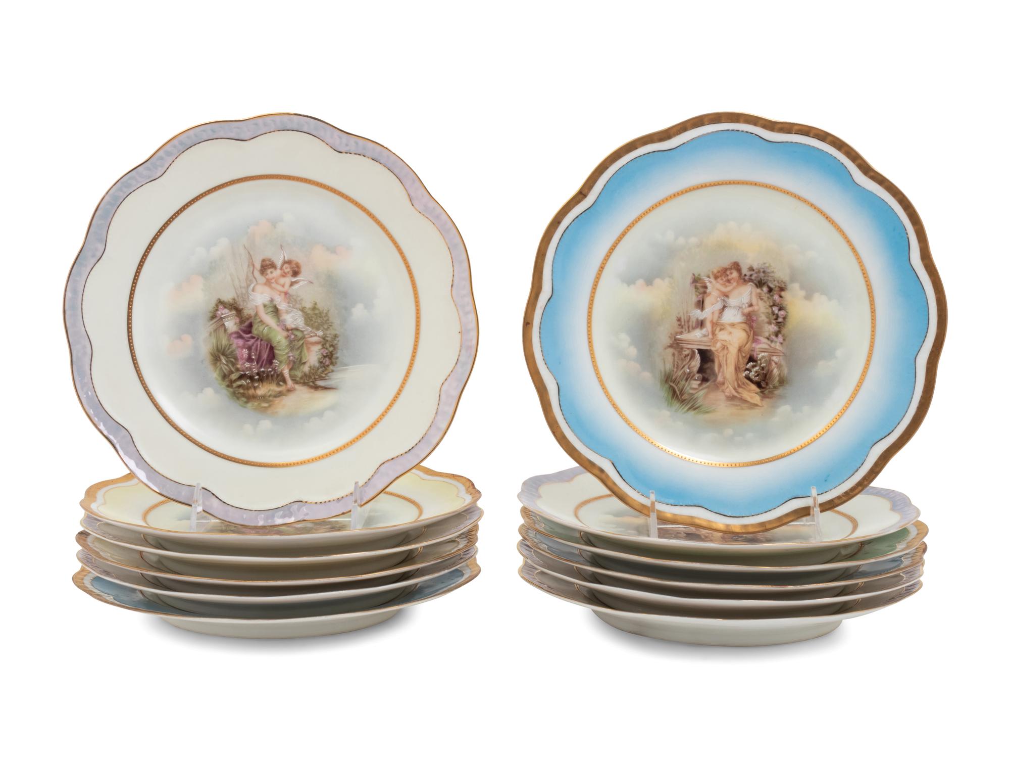 A Set of Twelve Germain Painted Porcelain Dessert Plates