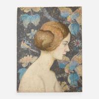 Emma Fordyce MacRae (American, 1887–1974) Girl in Profile Against a Blue Tapestry; with Portrait Study verso