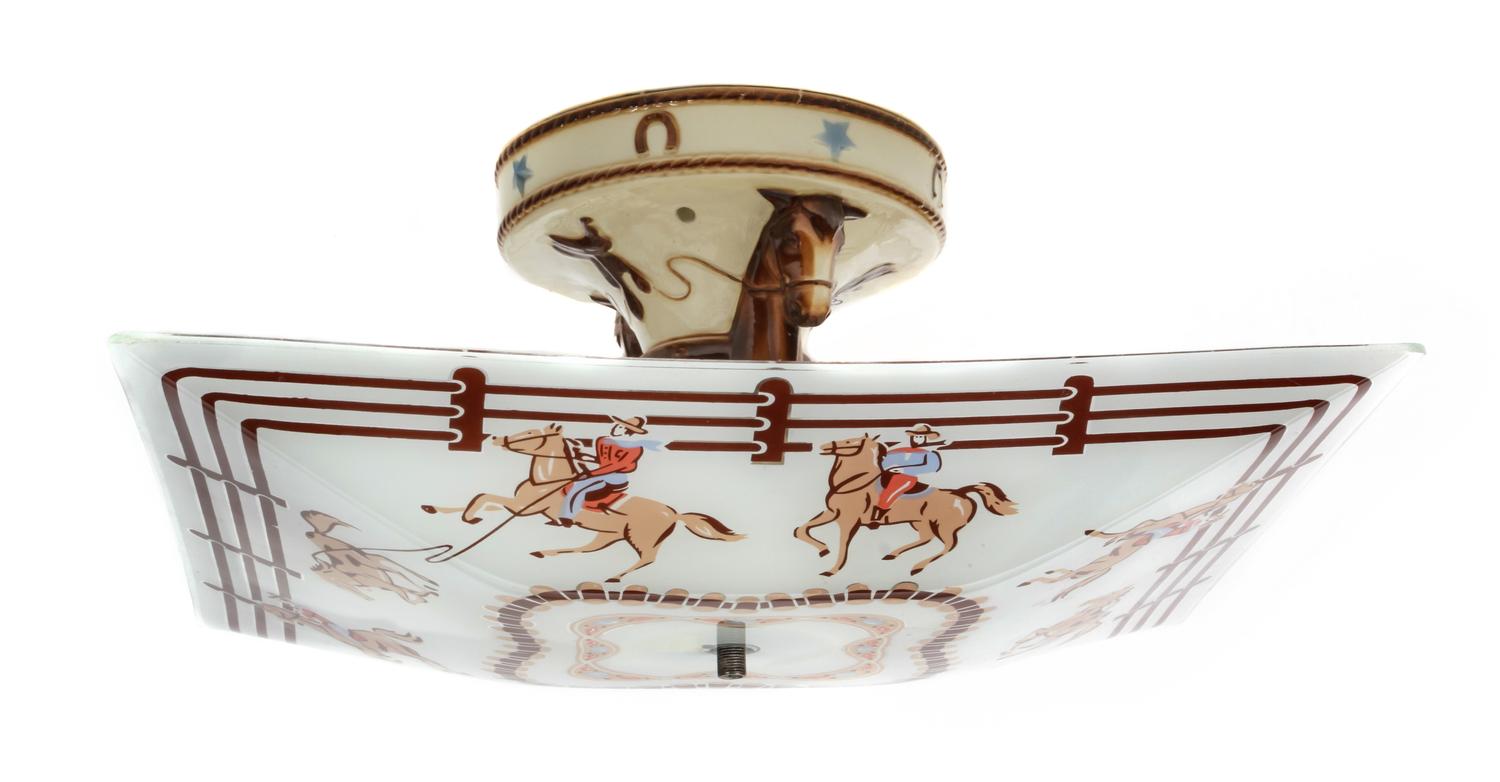 Western Style Cowboy Ceiling Light Fixture Height 14 1/2 x width 14 1/2 inches