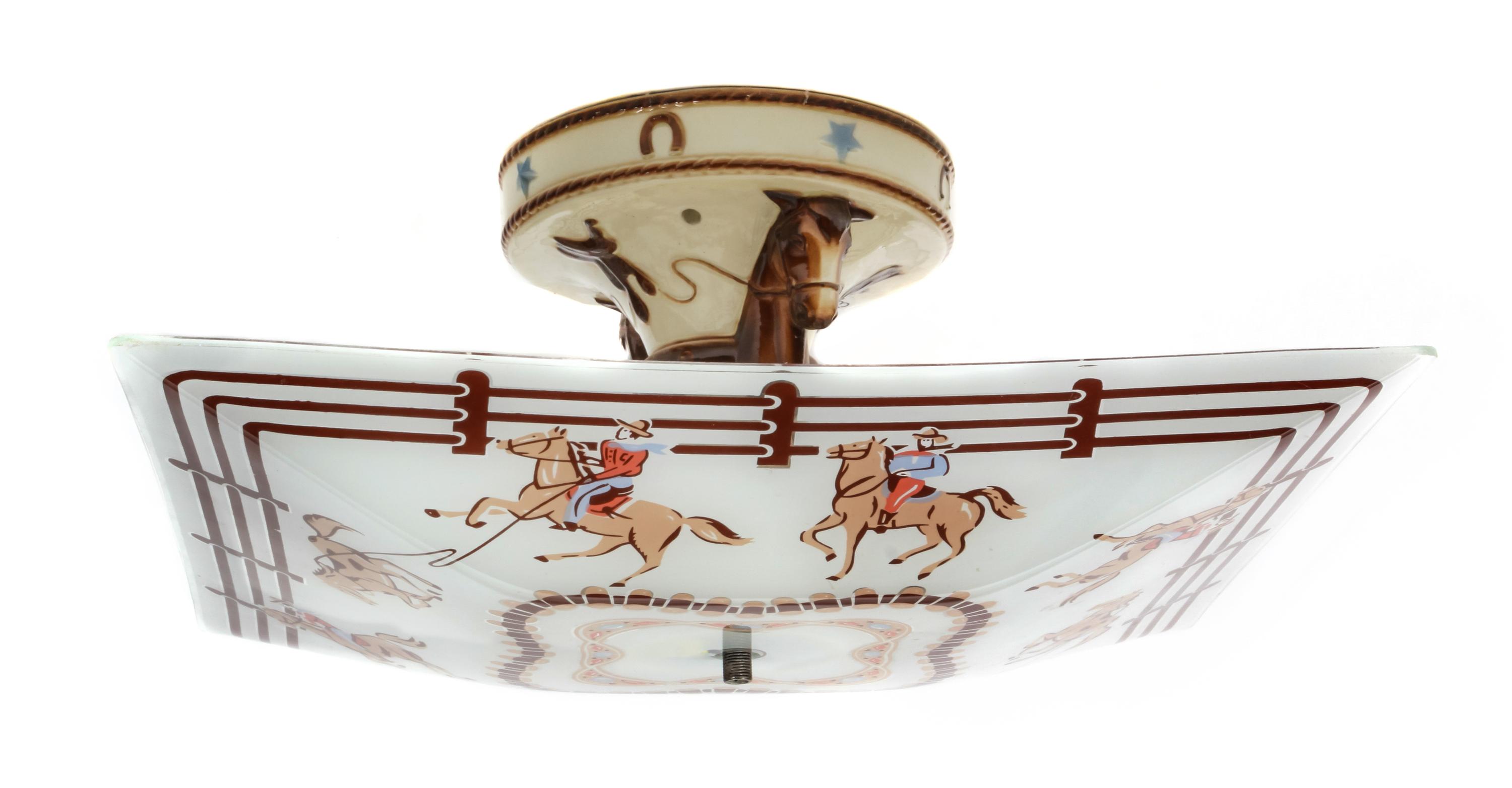 Western Style Cowboy Ceiling Light Fixture Height 14 1/2 x width 14 1/2 inches