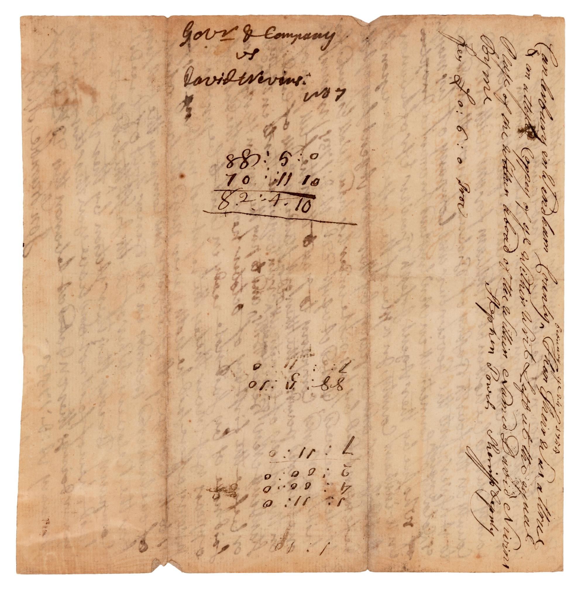 TRUMBULL, Jonathan (1710-1785), Governor of Connecticut. Document signed ("Jon Trumble"). N.p., n.d.
