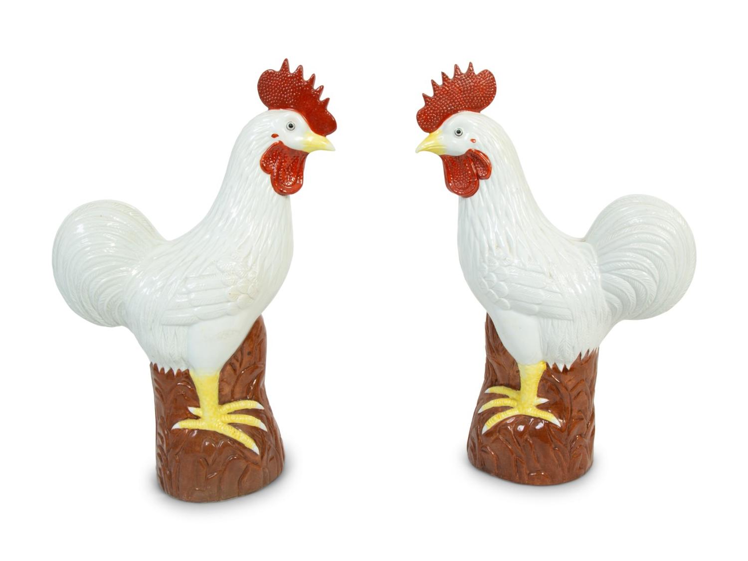 A Pair of Chinese Porcelain Models of Roosters — 20TH CENTURY