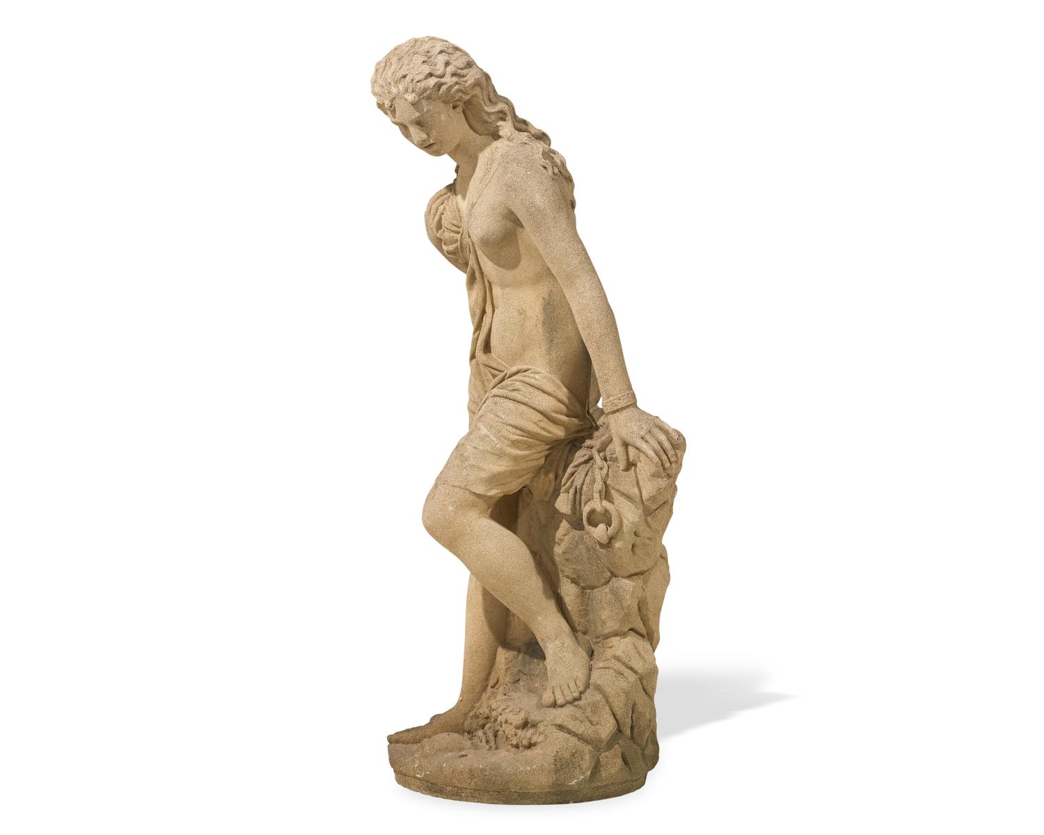 A cast stone / concrete statue of an enchained nereid, early 20th century