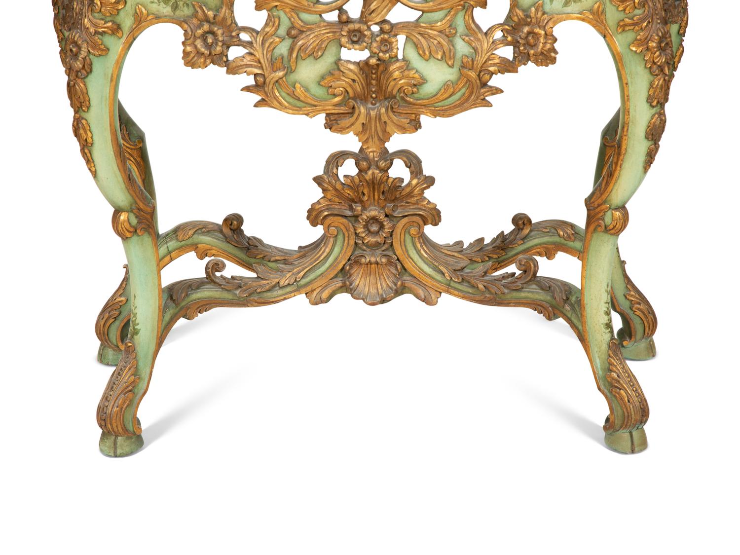 A Venetian Style Painted and Parcel Gilt Cabinet on Stand