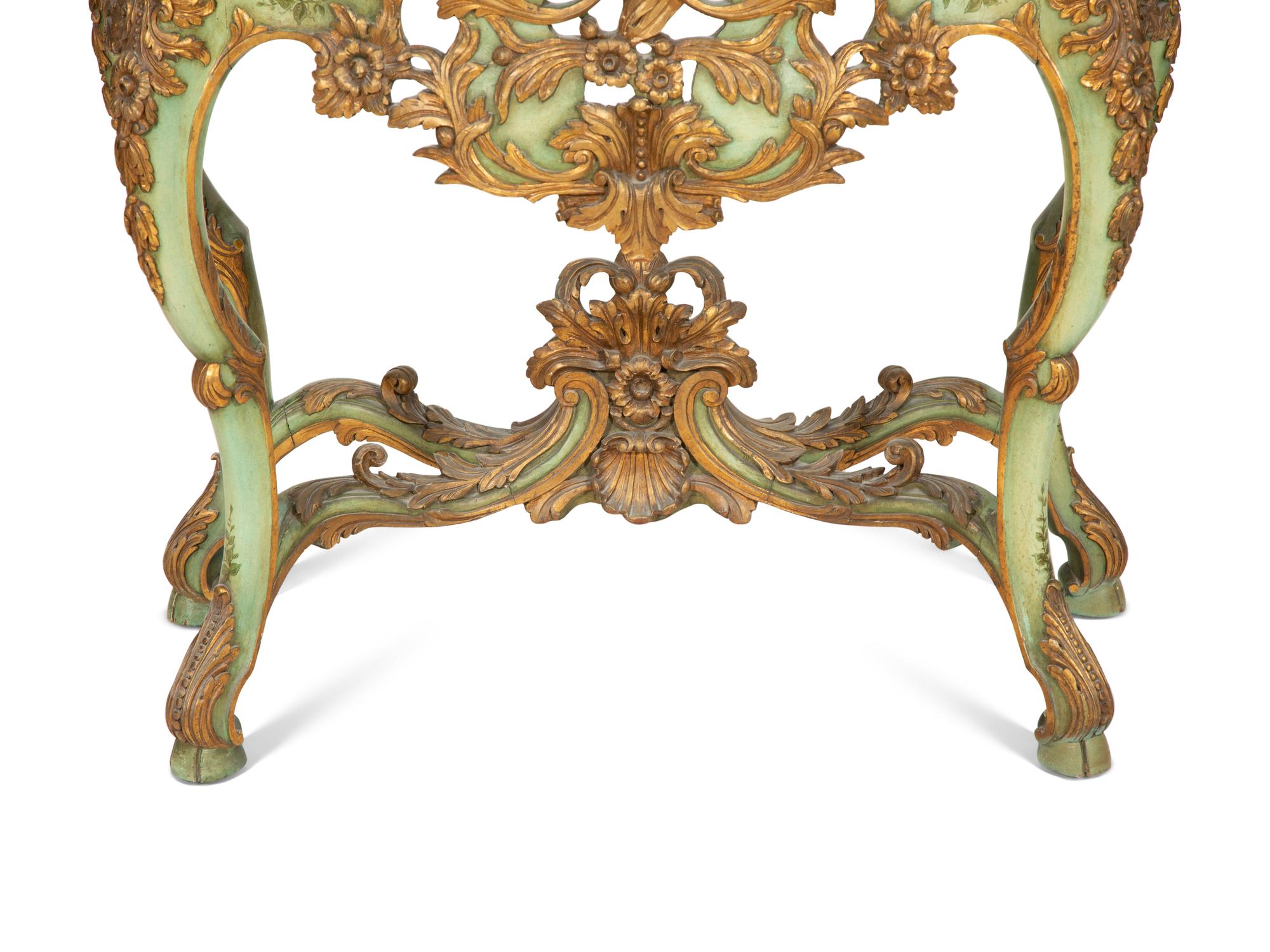 A Venetian Style Painted and Parcel Gilt Cabinet on Stand