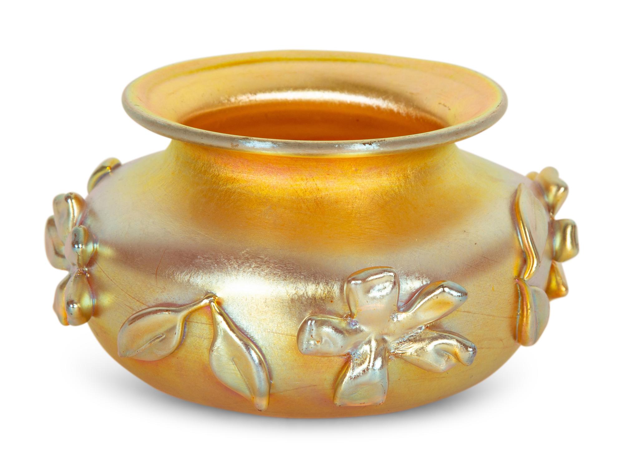 An Art Glass Bowl with Applied Flowers and Leaves
