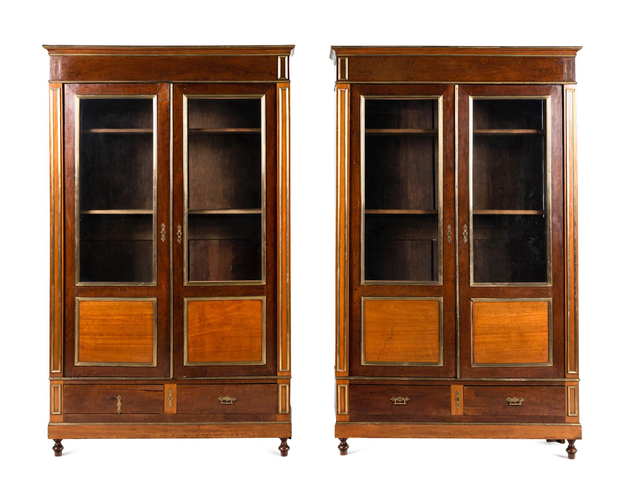 A Pair of Biedermeier Style Walnut Tall Cabinets