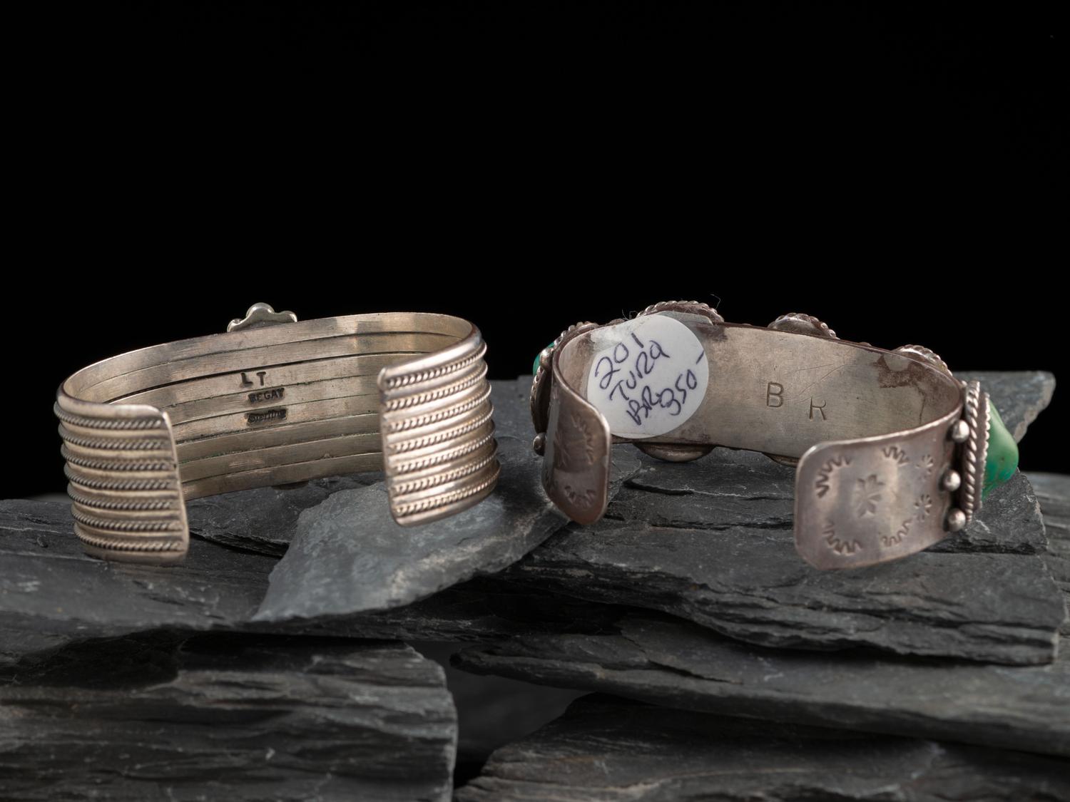 Pair of Navajo Silver and Turquoise Cuff Bracelets