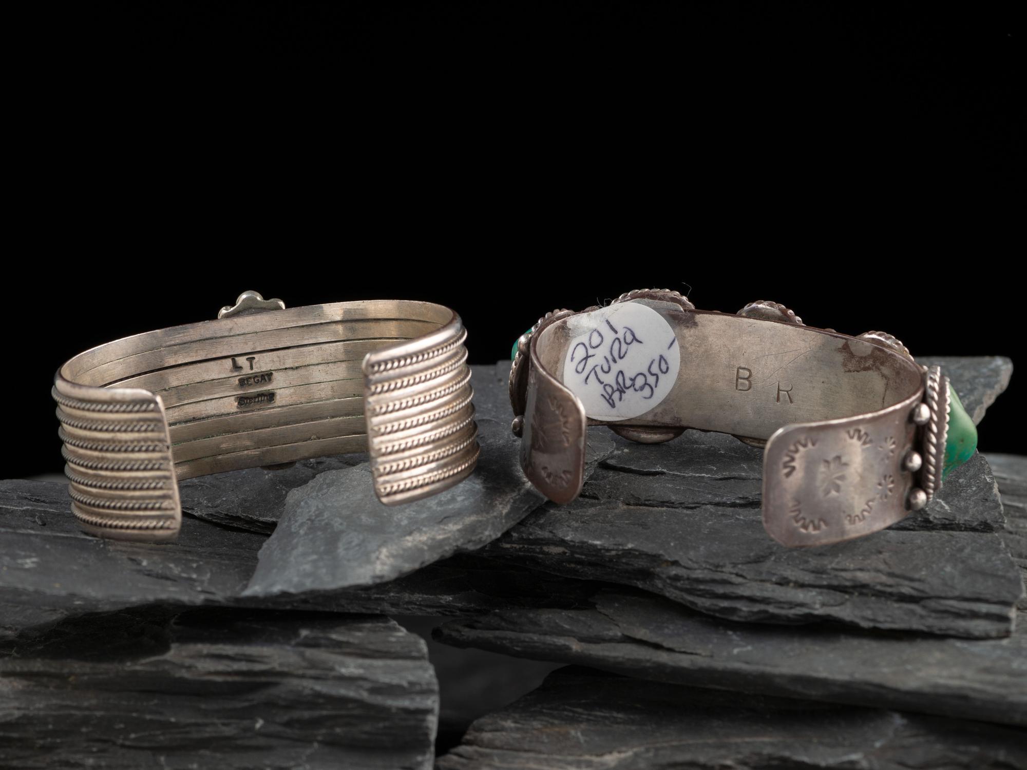 Pair of Navajo Silver and Turquoise Cuff Bracelets