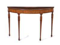 A Hepplewhite Sycamore Marquetry Console Table, Height 32 x width 47 3/4 x depth 17 5/8 inches.