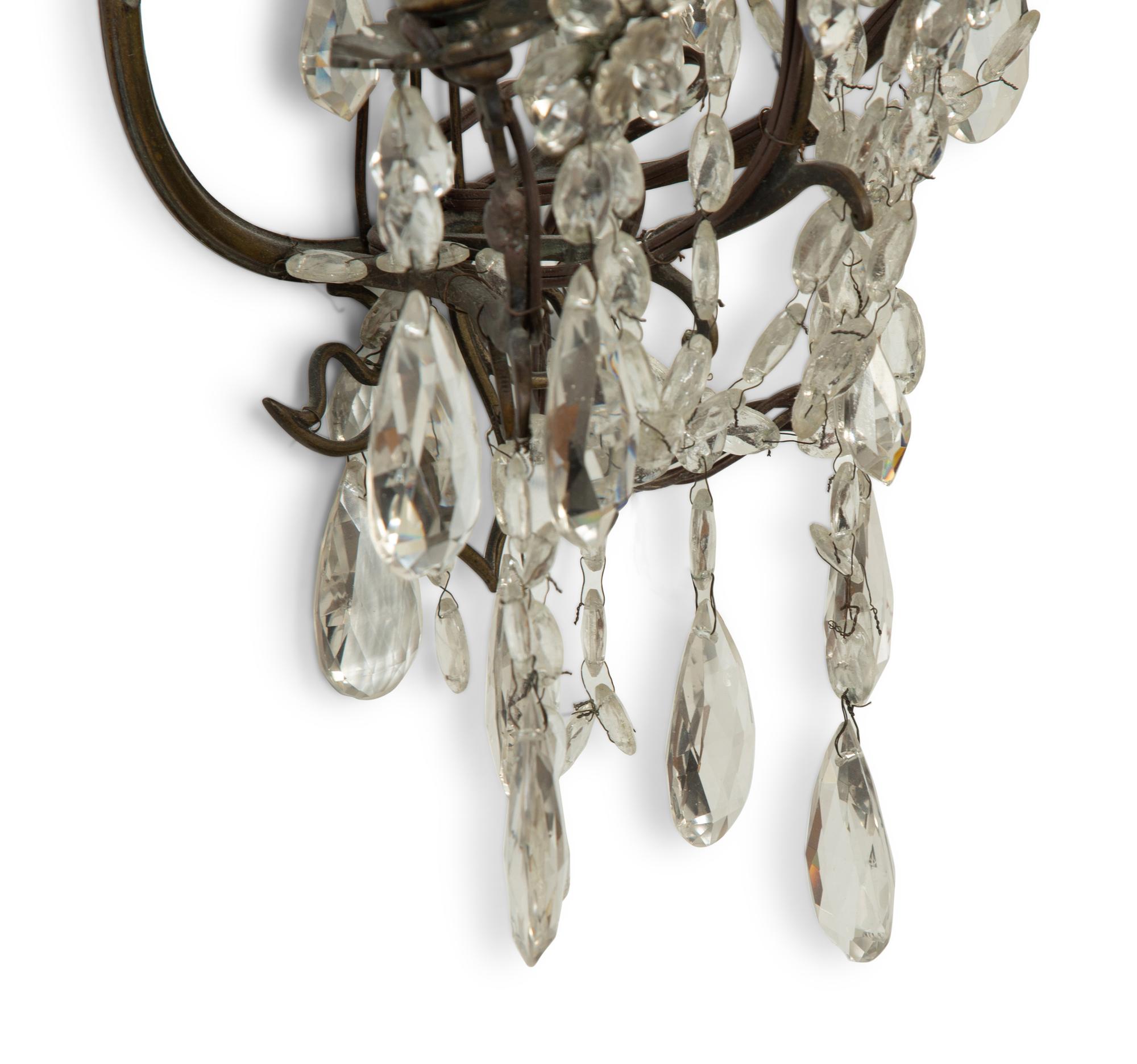 A Pair of French Glass-Beaded Metal Three-Light Sconces