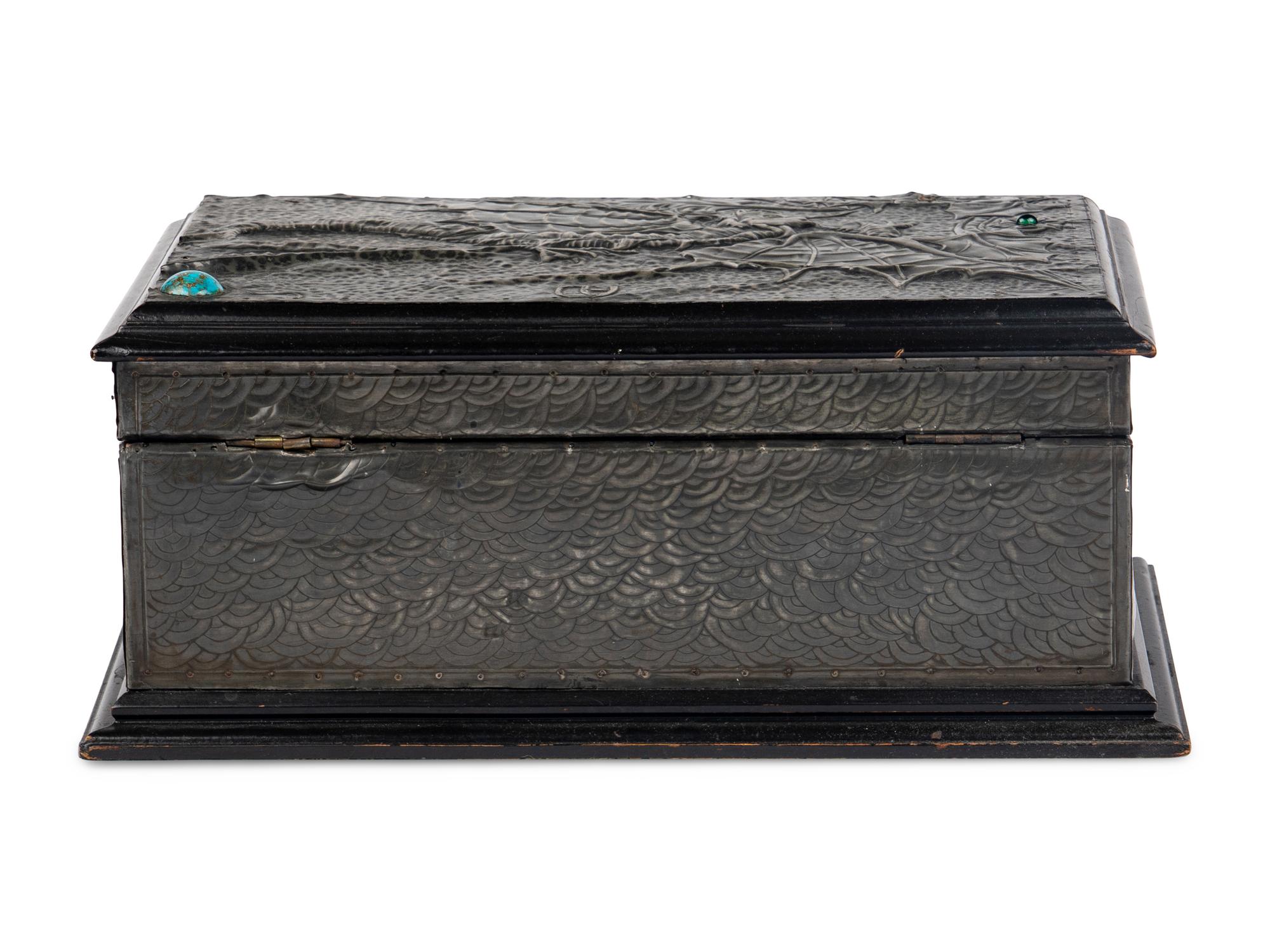 A Repousse Metal and Cabochon-Inset Humidor