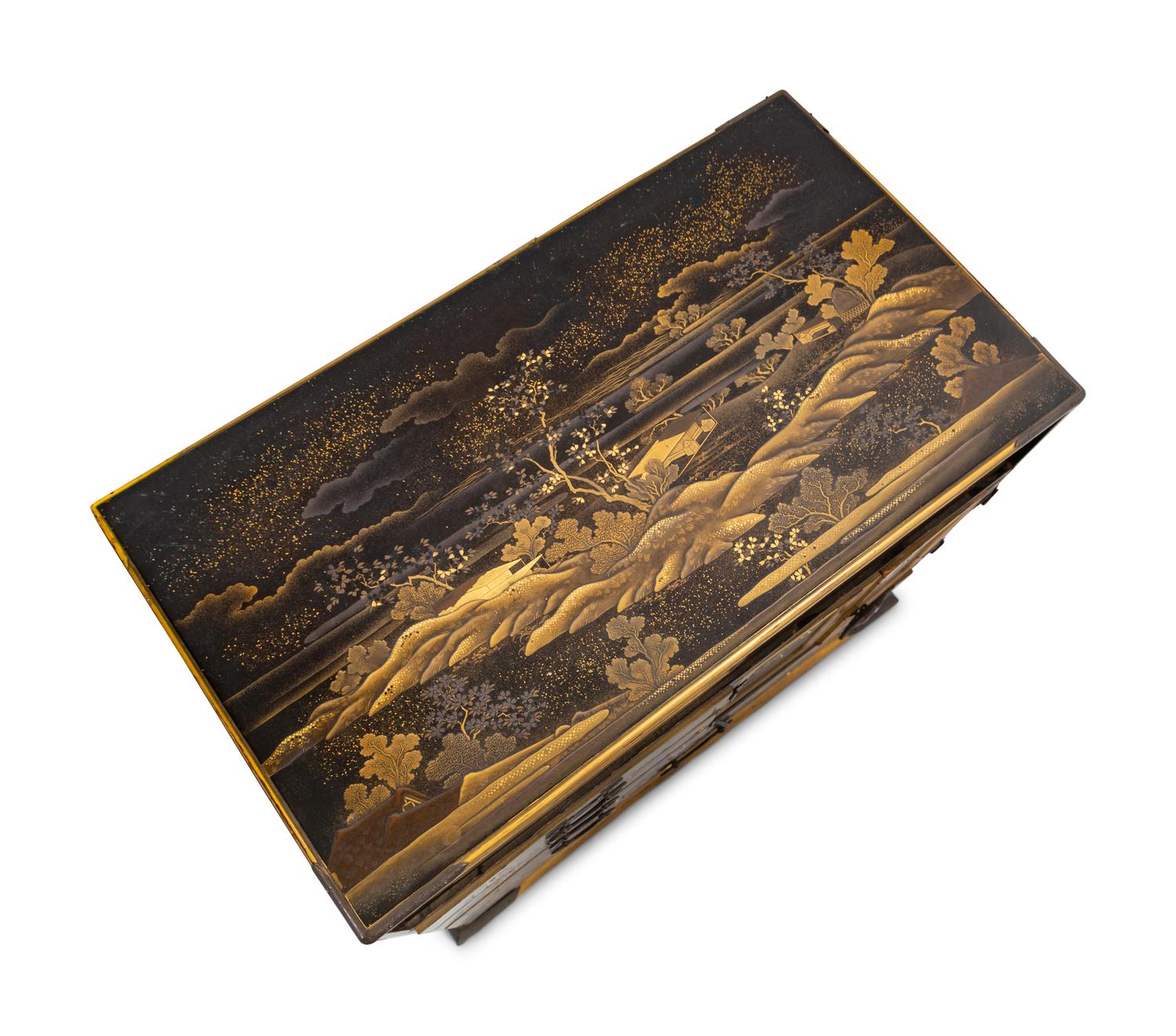 A Japanese Black and Gilt Decorated Table Cabinet, Kodanshu