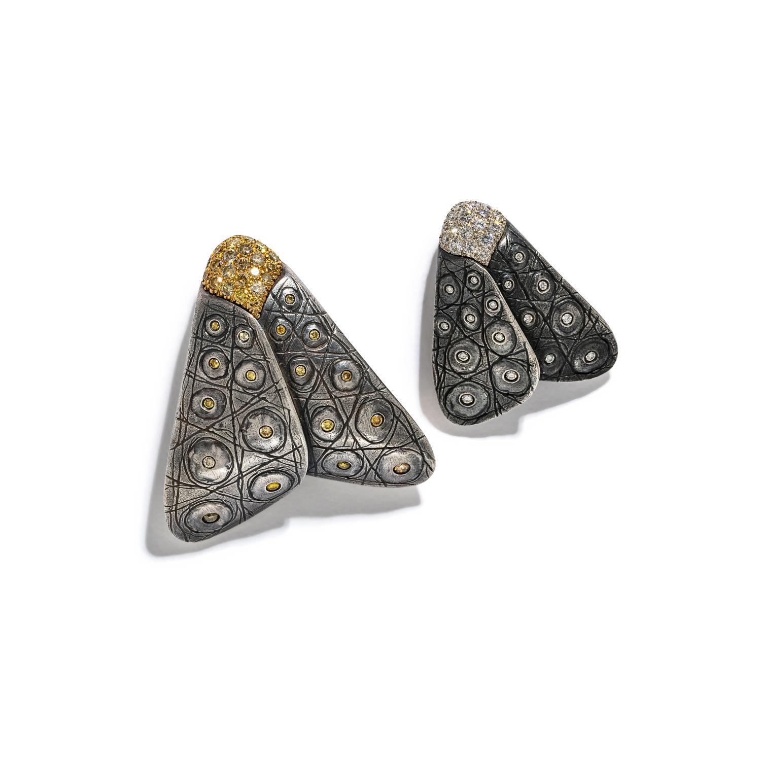 BOREGAARD, PAIR OF STERLING SILVER AND DIAMOND MOTH BROOCHES
