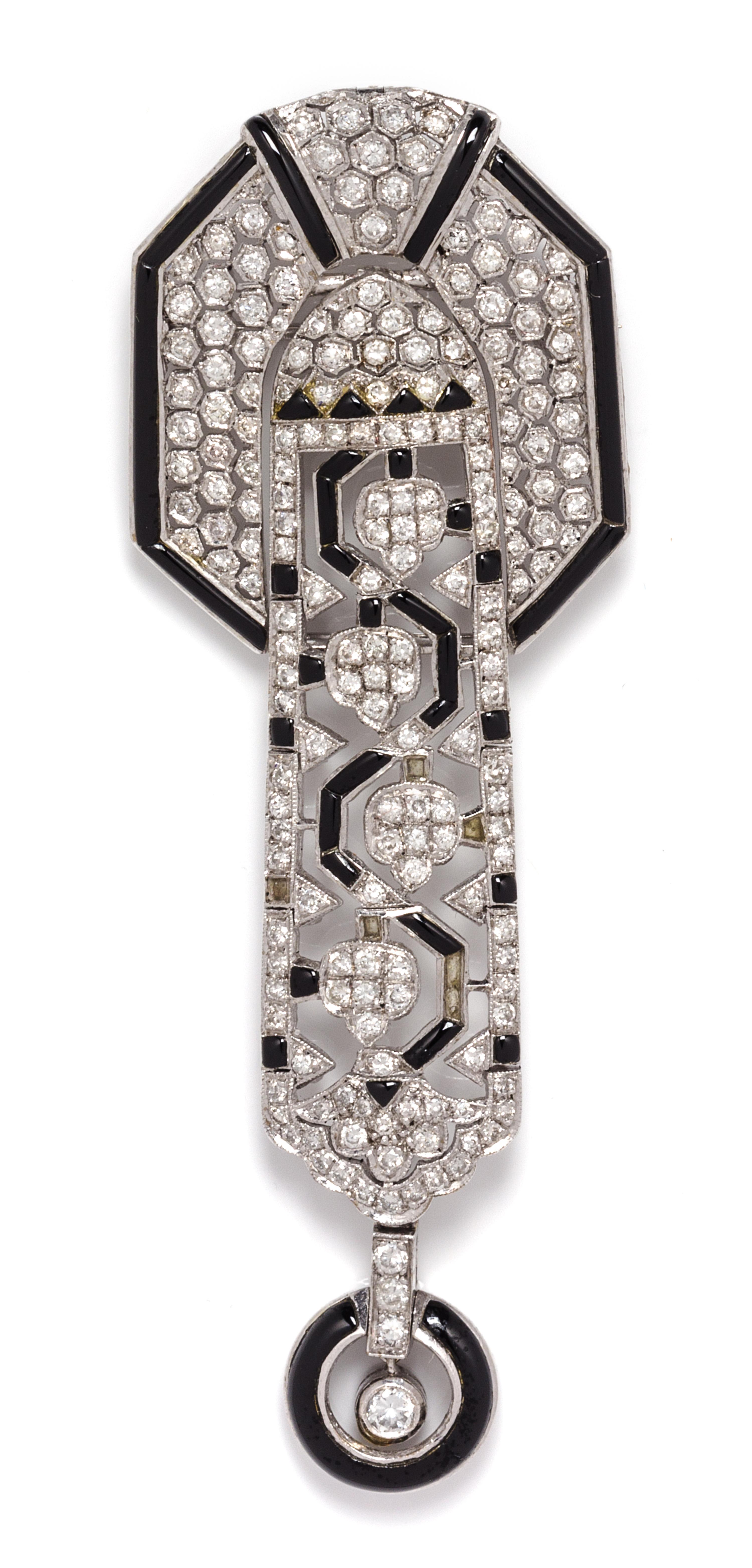 An 18 Karat White Gold, Diamond and Onyx Pendant/ Brooch, 14.70 dwts.