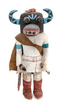 A Zuni Horned Ogre Kachina Height 8 1/2 inches.
