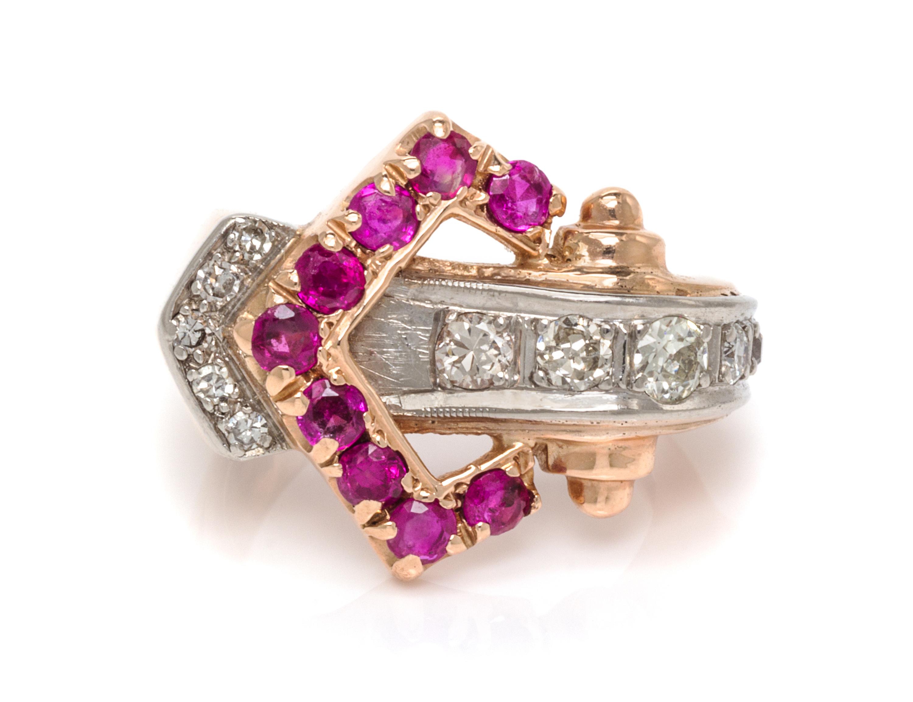 A Retro Platinum Topped Rose Gold, Ruby and Diamond Ring, 3.90 dwts.