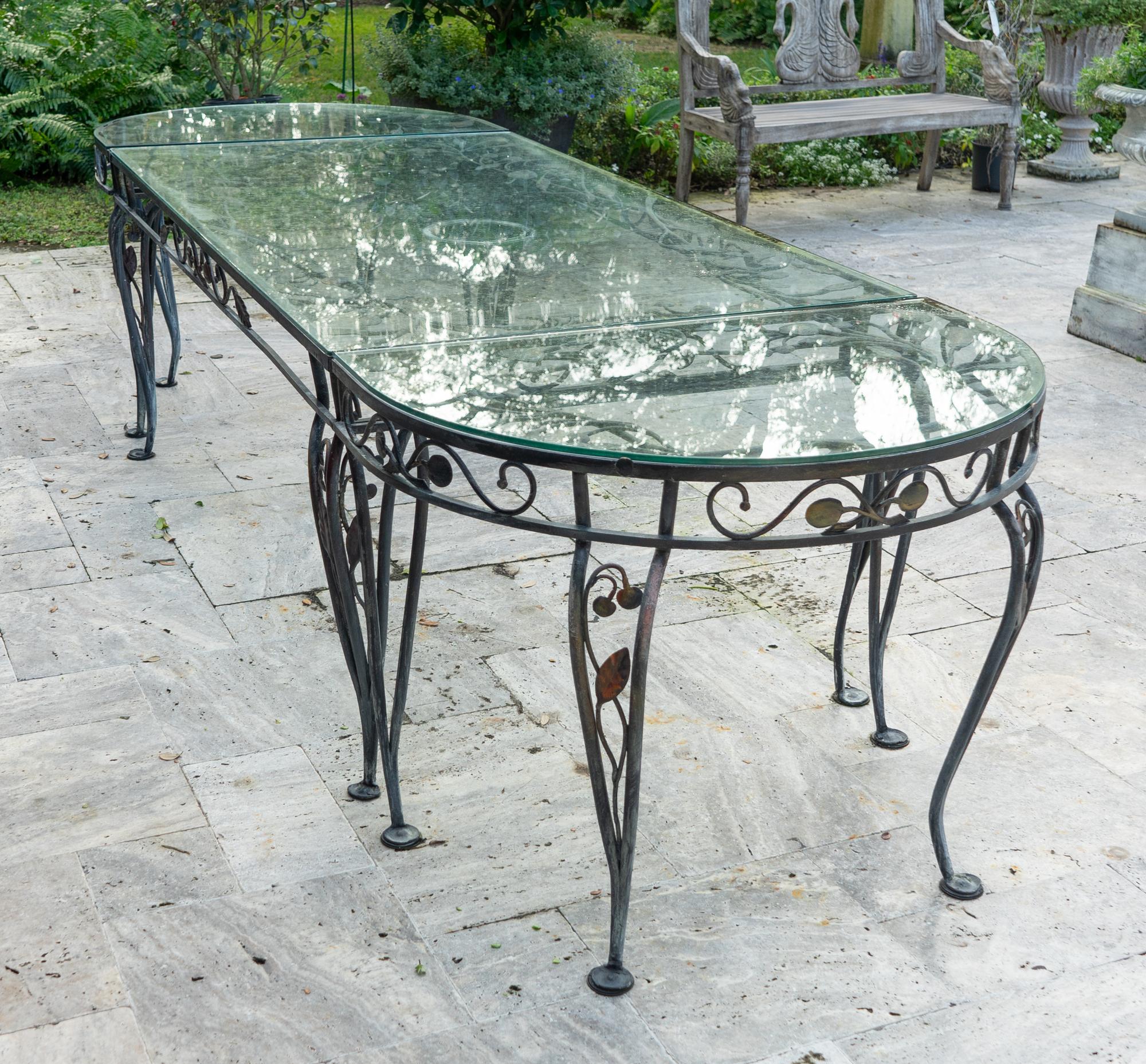 A Salterini Wrought Iron Glass Top Dining Table for Twelve — 20TH CENTURY