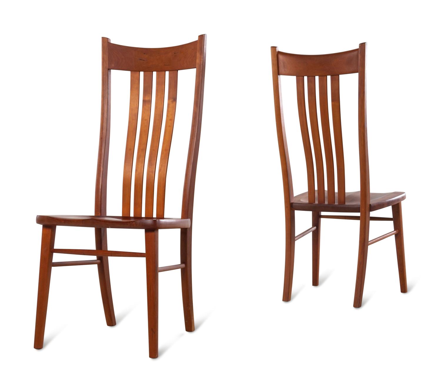 A Set of Eight Gary Weeks Studio Cherrywood Dining Chairs