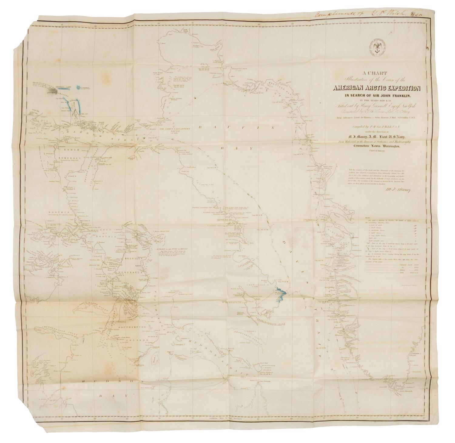 MAURY, Matthew Fontaine. A Chart...of the Cruise of the American Arctic Expedition in search of Sir John Franklin. Wash., D.C., ca 1851