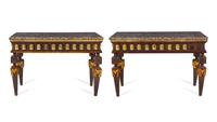 A Pair of Empire Style Parcel Gilt Metal Console Tables