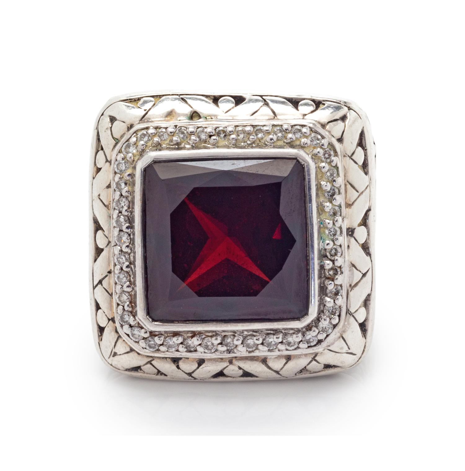 A Sterling Silver, 18 Karat Yellow Gold, Garnet and Diamond 'Batu Sari' Ring, John Hardy,