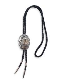 Hopi Silver Overlay Pueblo Scene Bolo Tie, with 14K Gold Accents
