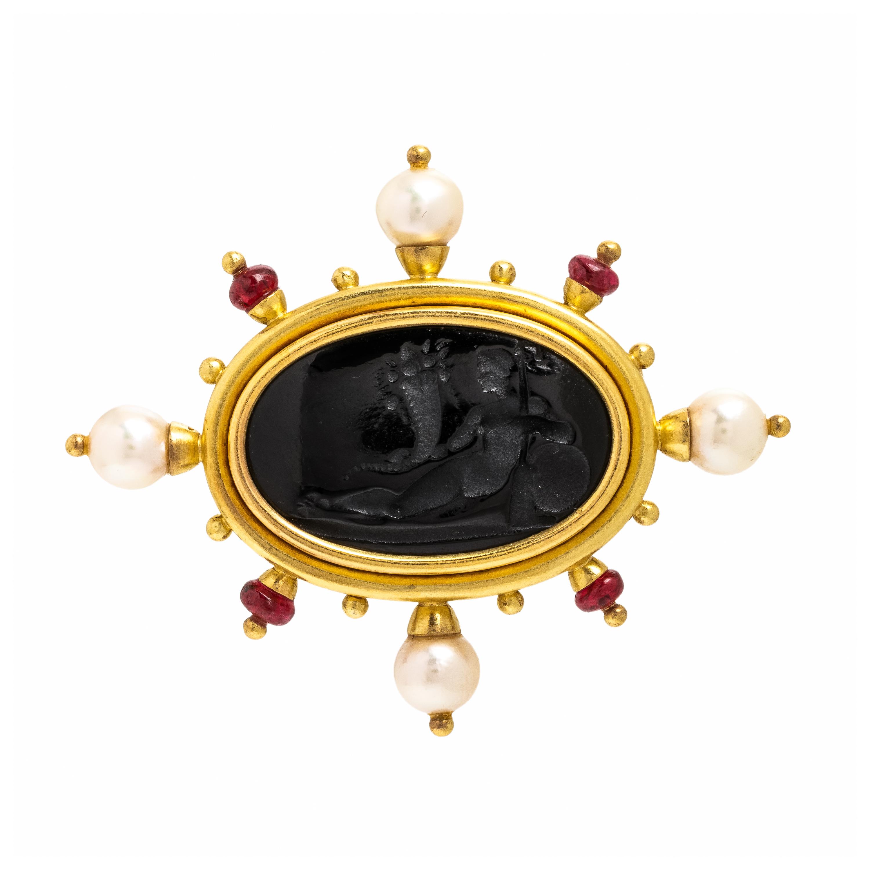 Elizabeth Locke, Multigem and Yellow Gold Brooch