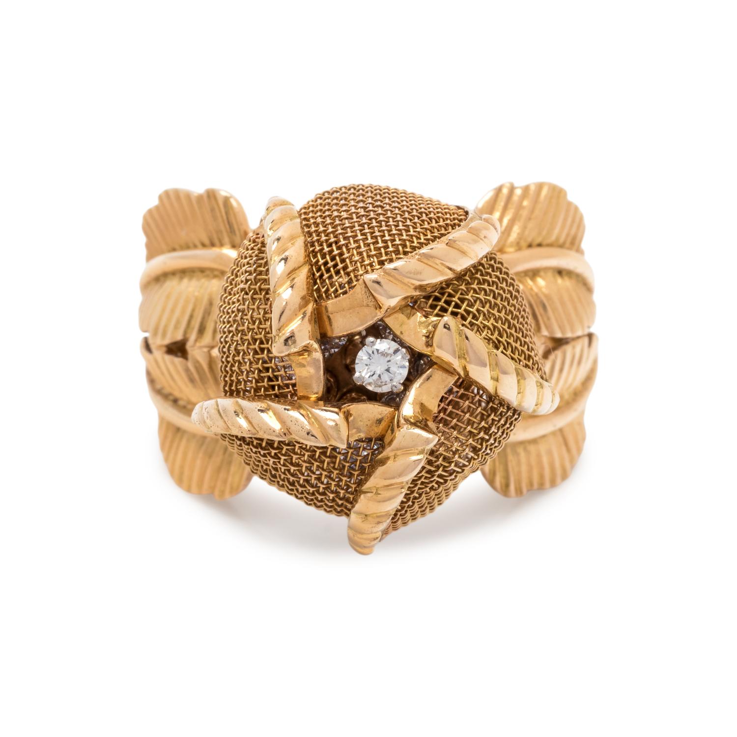 YELLOW GOLD AND DIAMOND ARTICULATED FLOWER RING