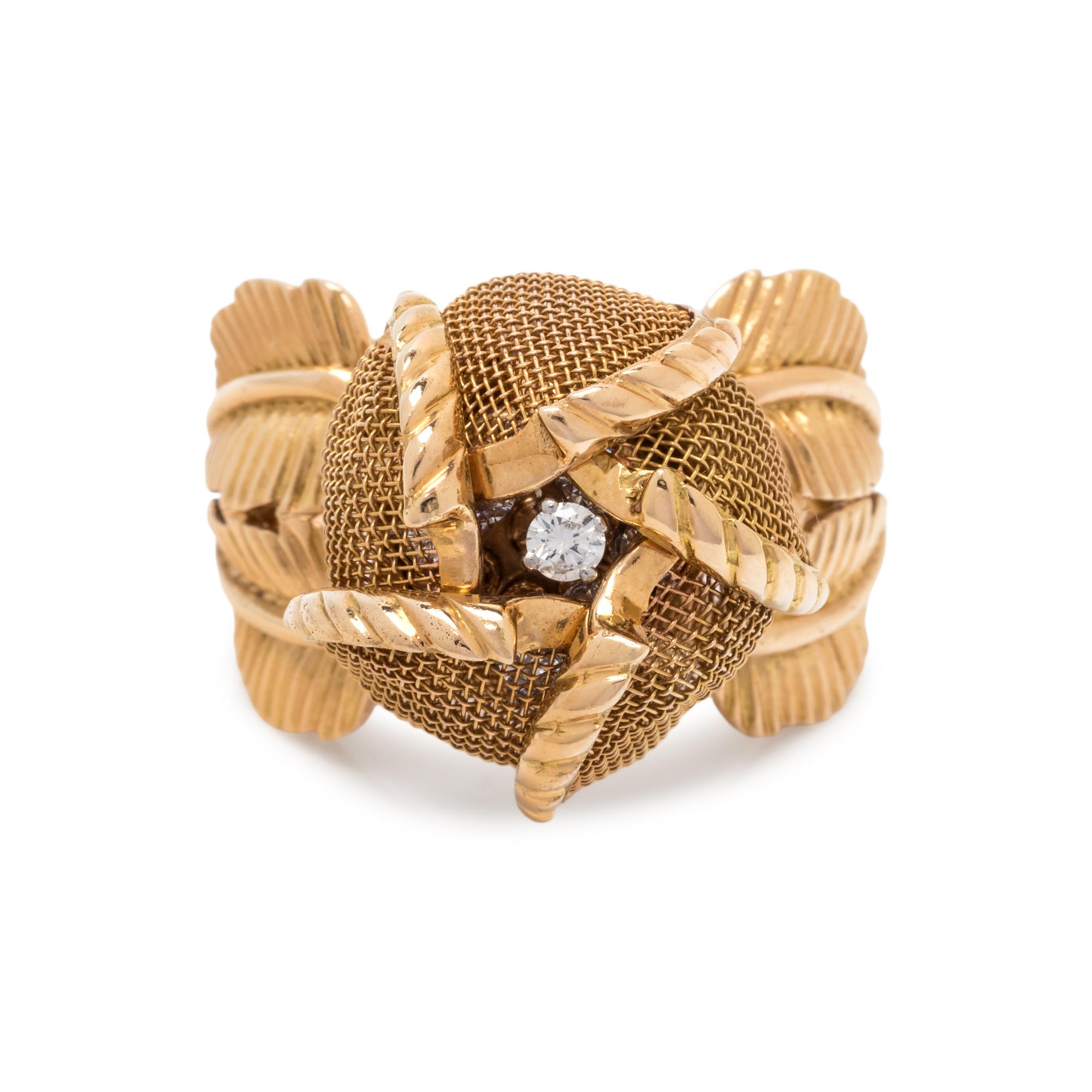 YELLOW GOLD AND DIAMOND ARTICULATED FLOWER RING