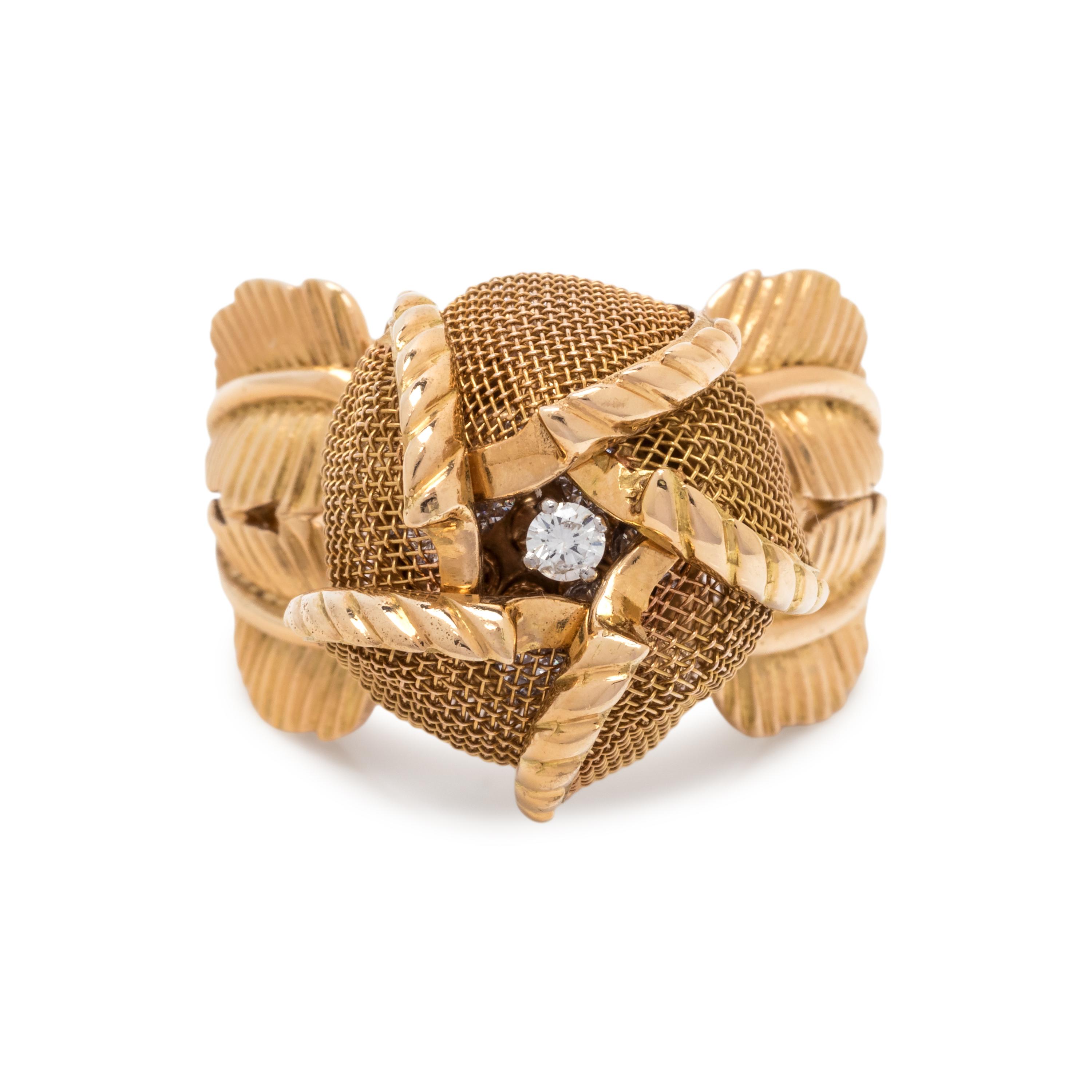YELLOW GOLD AND DIAMOND ARTICULATED FLOWER RING