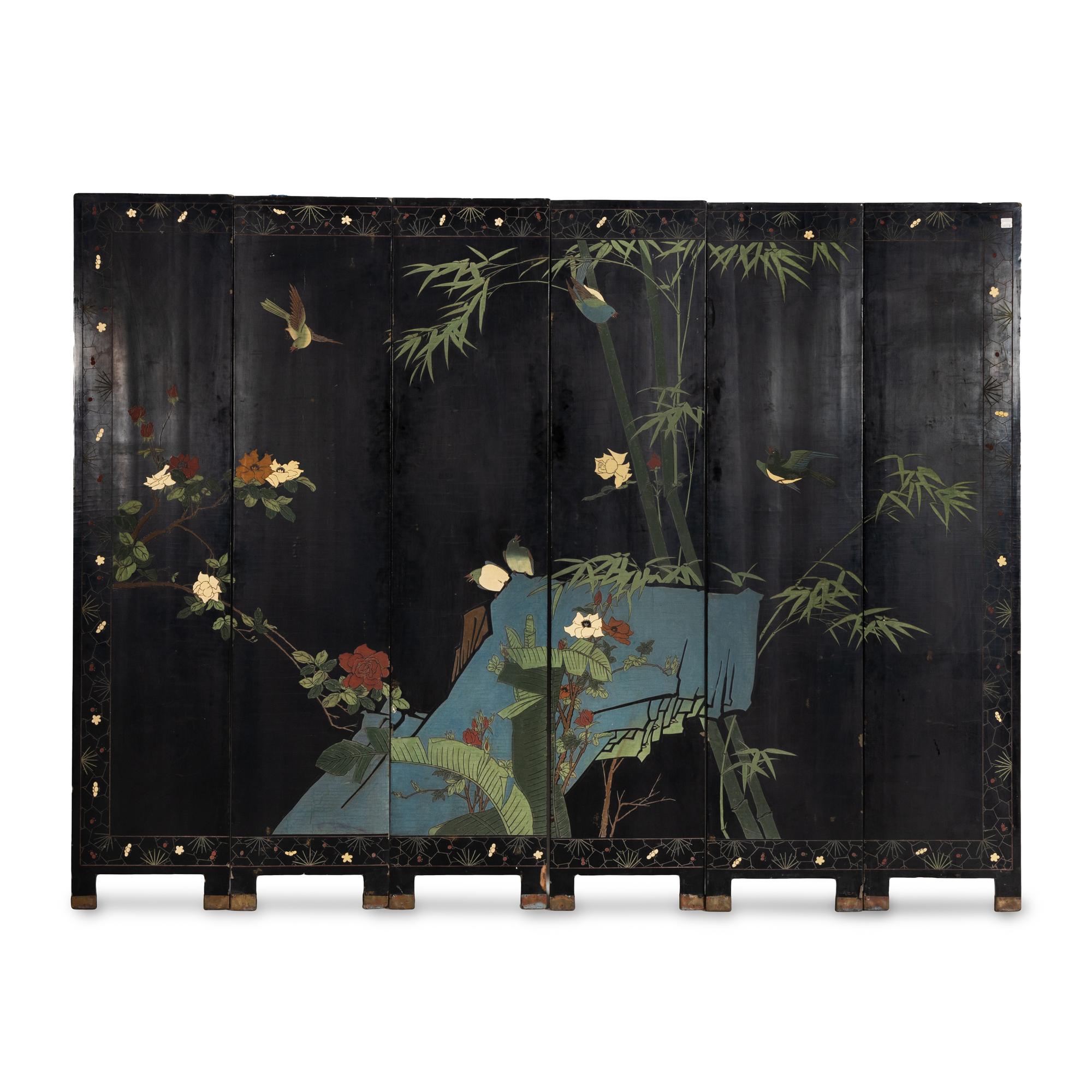A Chinese Export Lacquer Six-Panel Screen