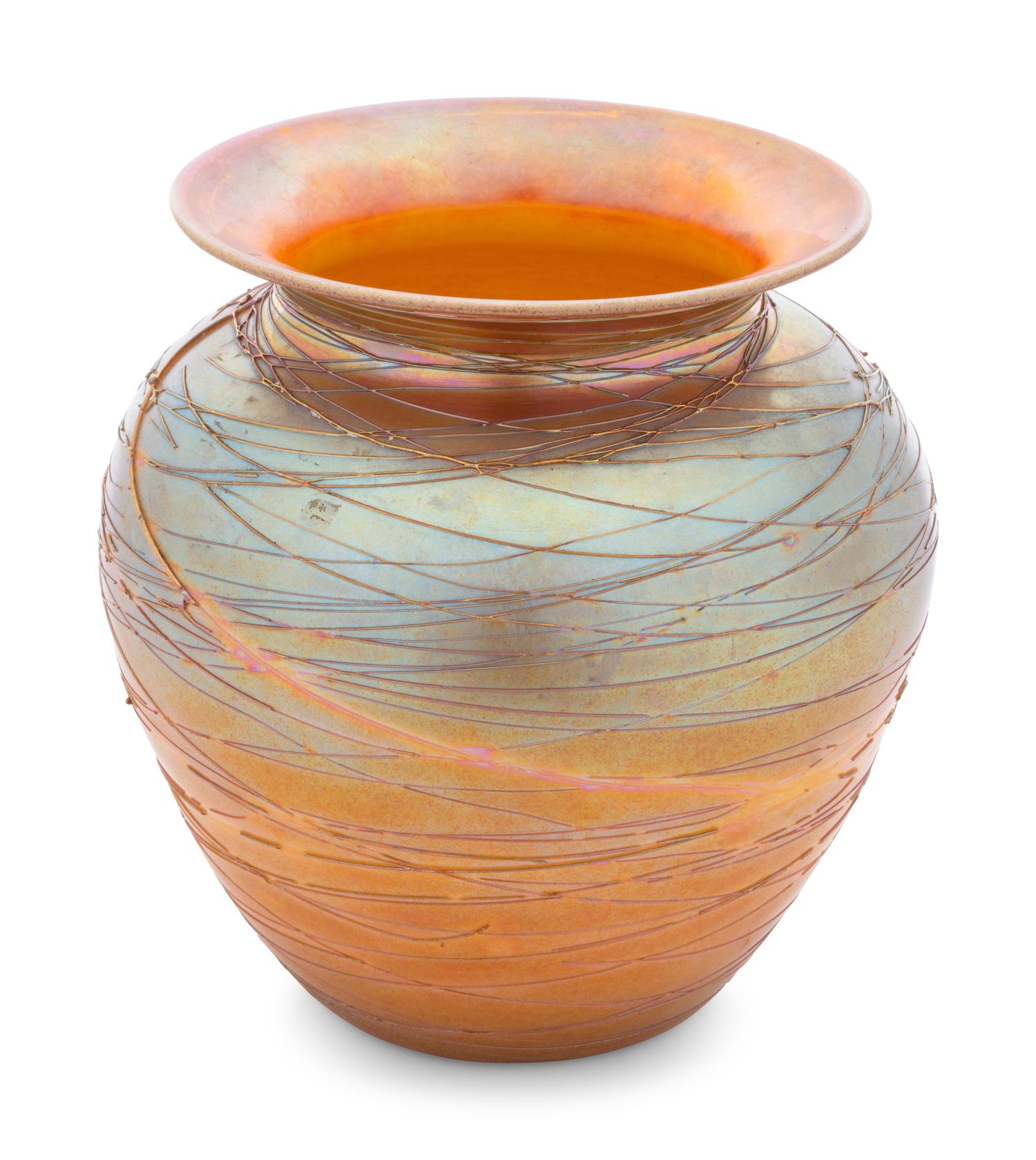 A Durand Gold Iridescent Thread Glass Vase