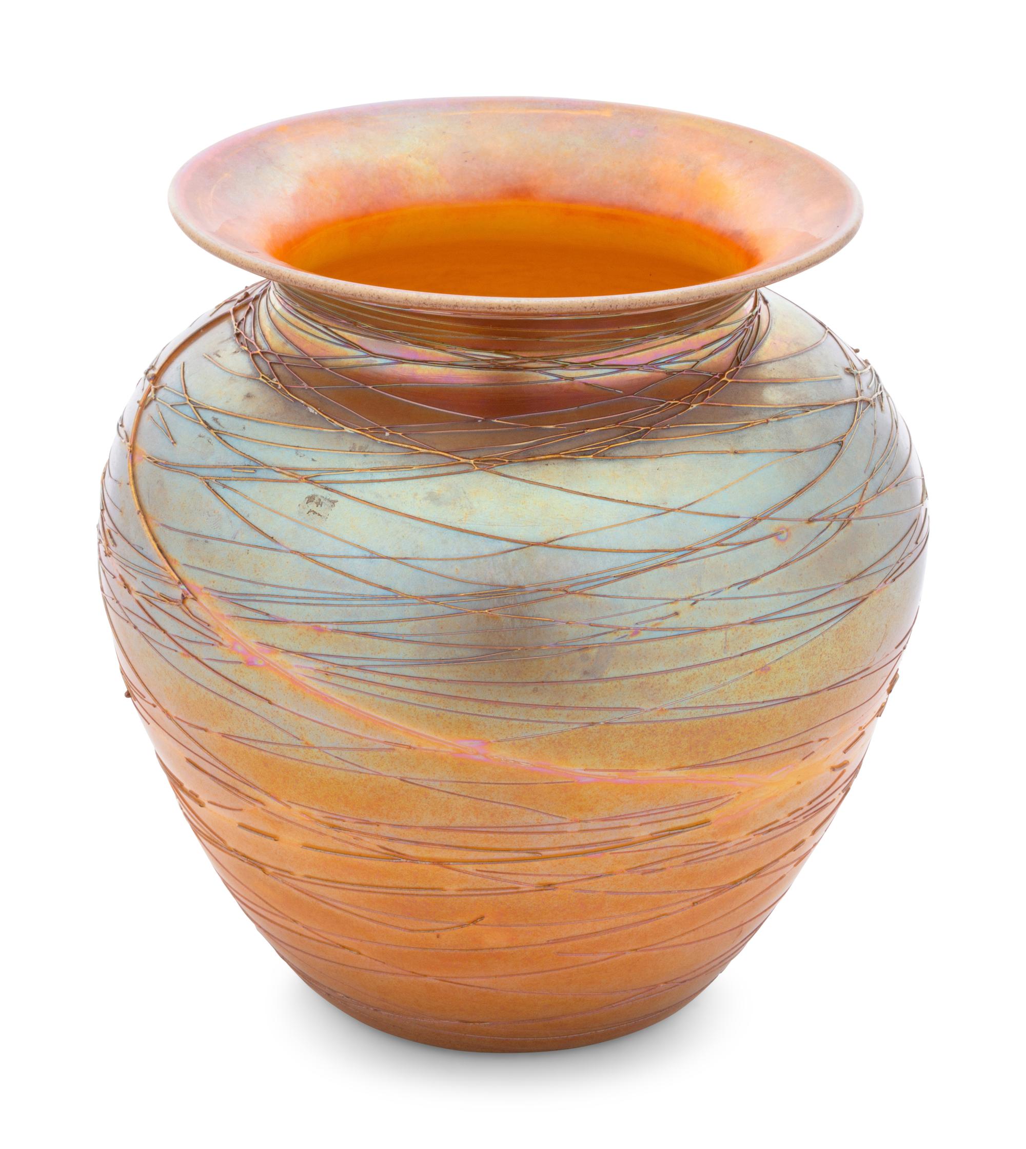 A Durand Gold Iridescent Thread Glass Vase