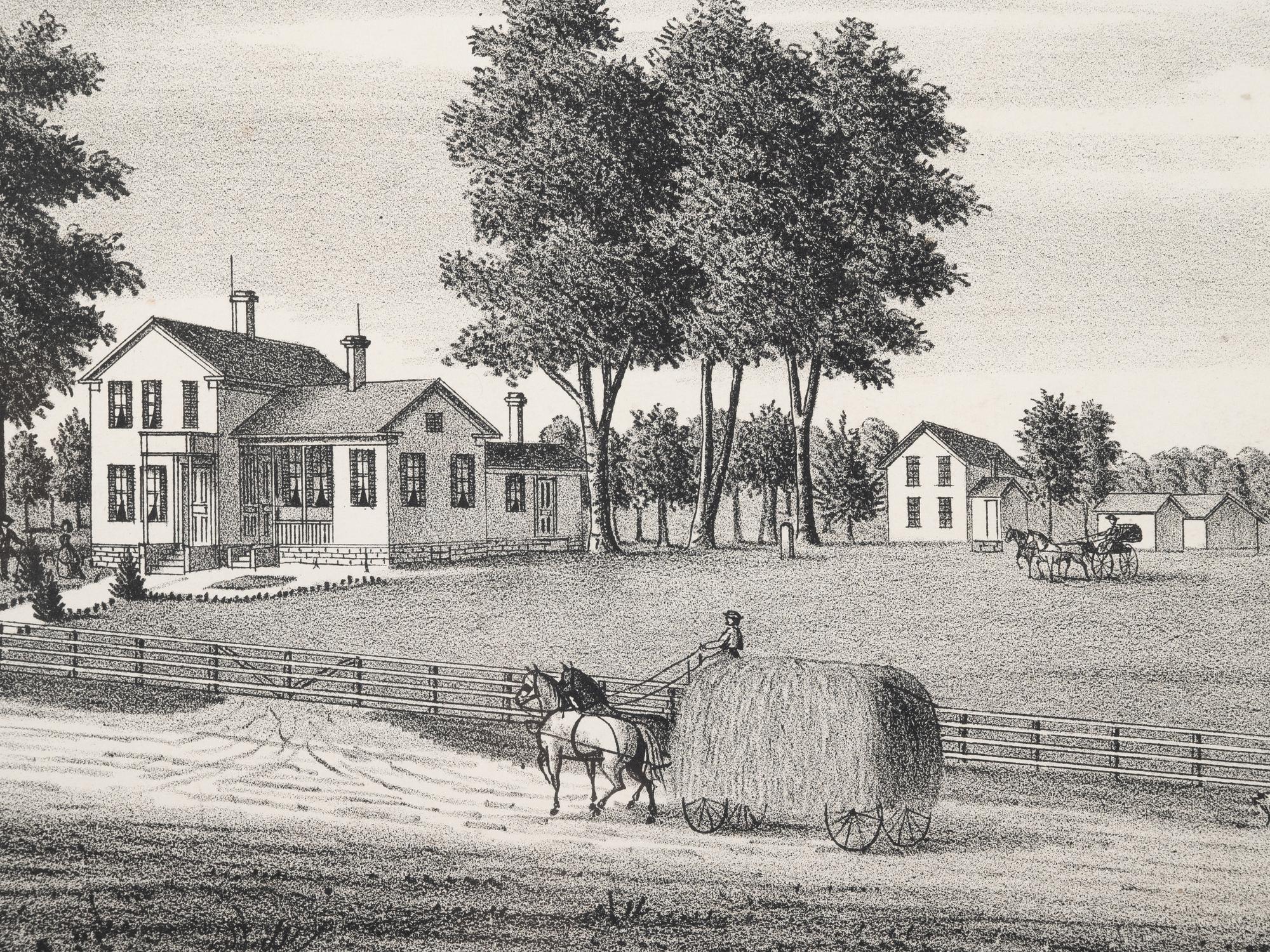 Printed City Views and Farm Scenes of Bloomingdale and Dupage County, Ill. N.p.: N.d. 23 x 21 In. Matted and framed.
