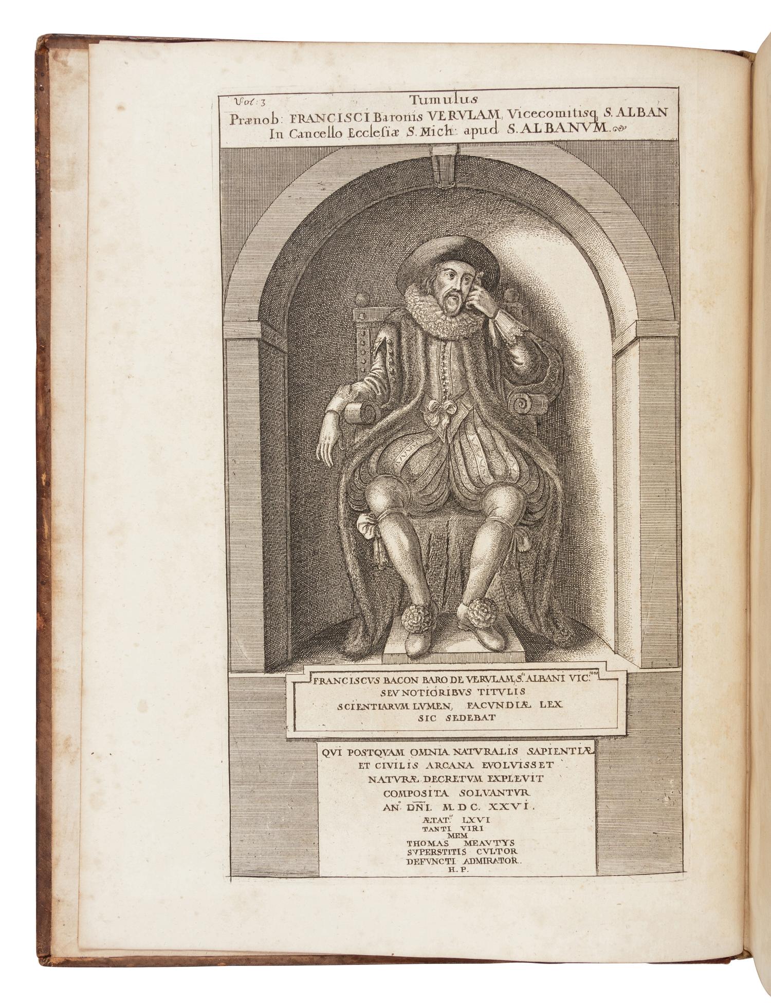 BACON, Sir Francis (1561-1626). The Works . London: A. Millar [vol. III: A. Millar and J. and R. Tonson], 1765.