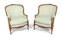 A Pair of Louis XV Style Bergeres, Height 37 1/4 inches.