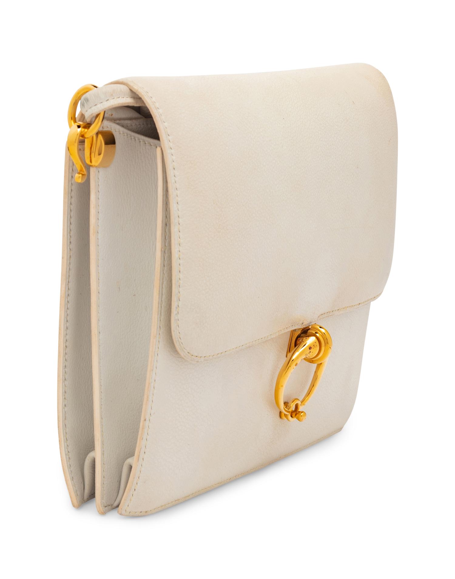 Hermès White Leather Flap Shoulder Bag, 1980s