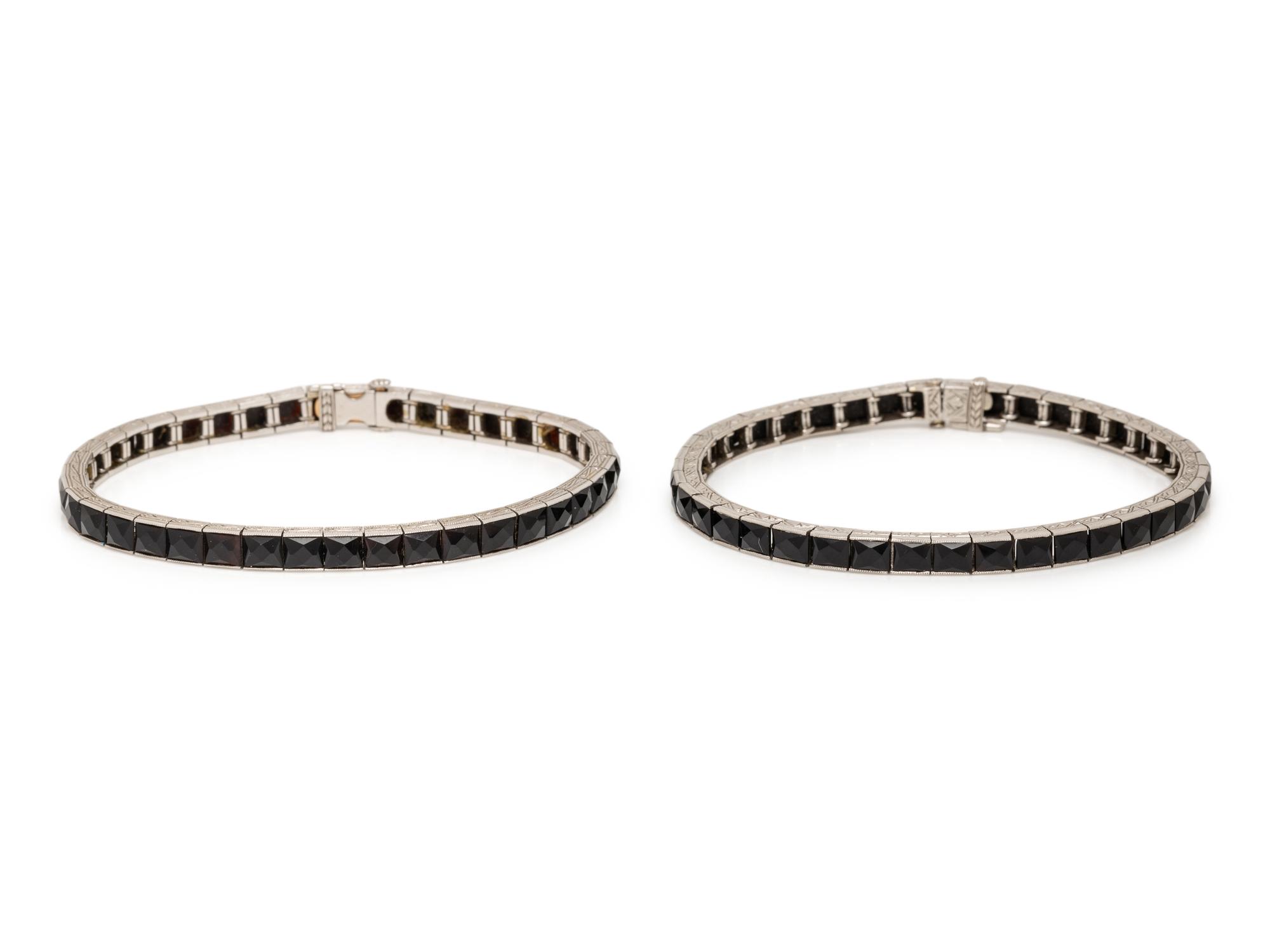 ART DECO, PAIR OF BLACK ONYX AND PLATINUM BRACELETS