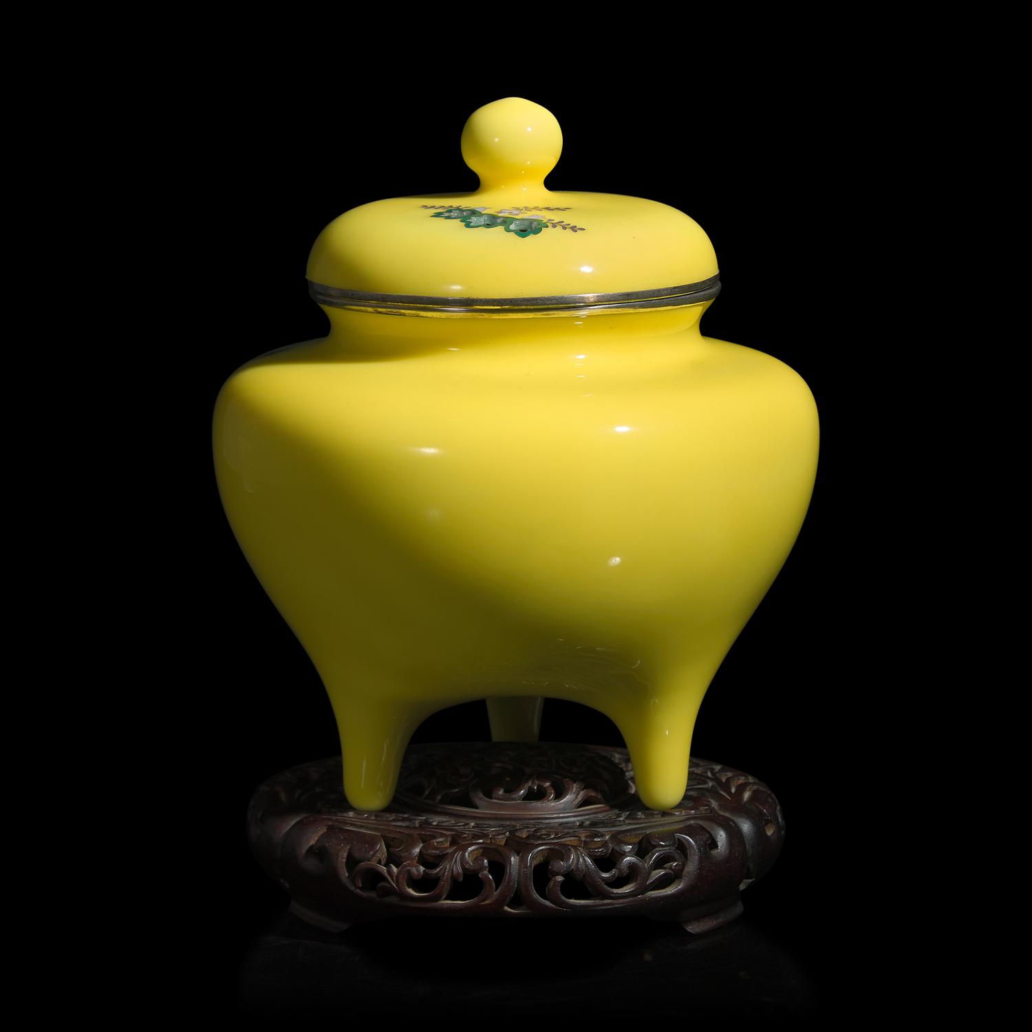 A Japanese Yellow Ground Cloisonné Covered Censer, 20th Century