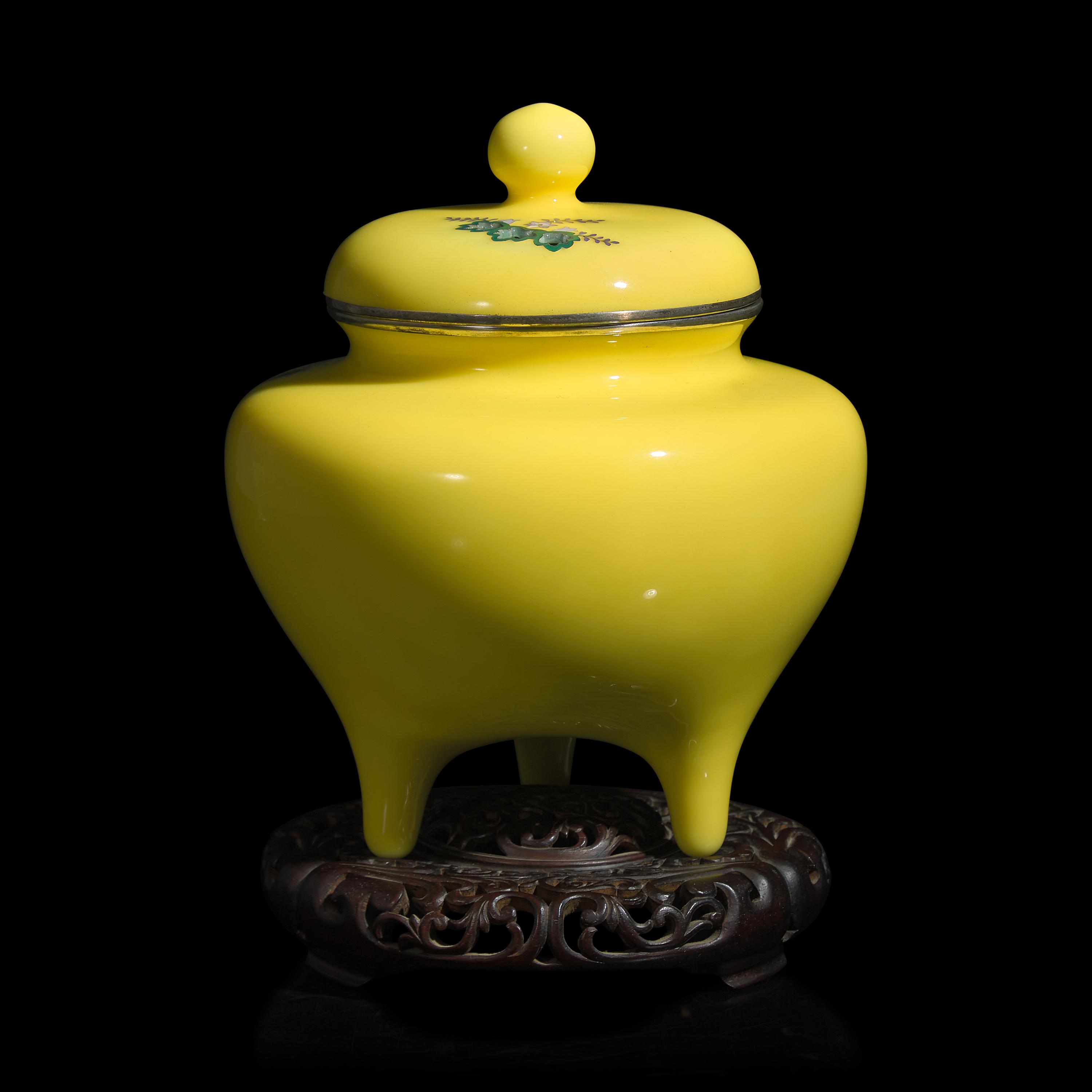 A Japanese Yellow Ground Cloisonné Covered Censer, 20th Century