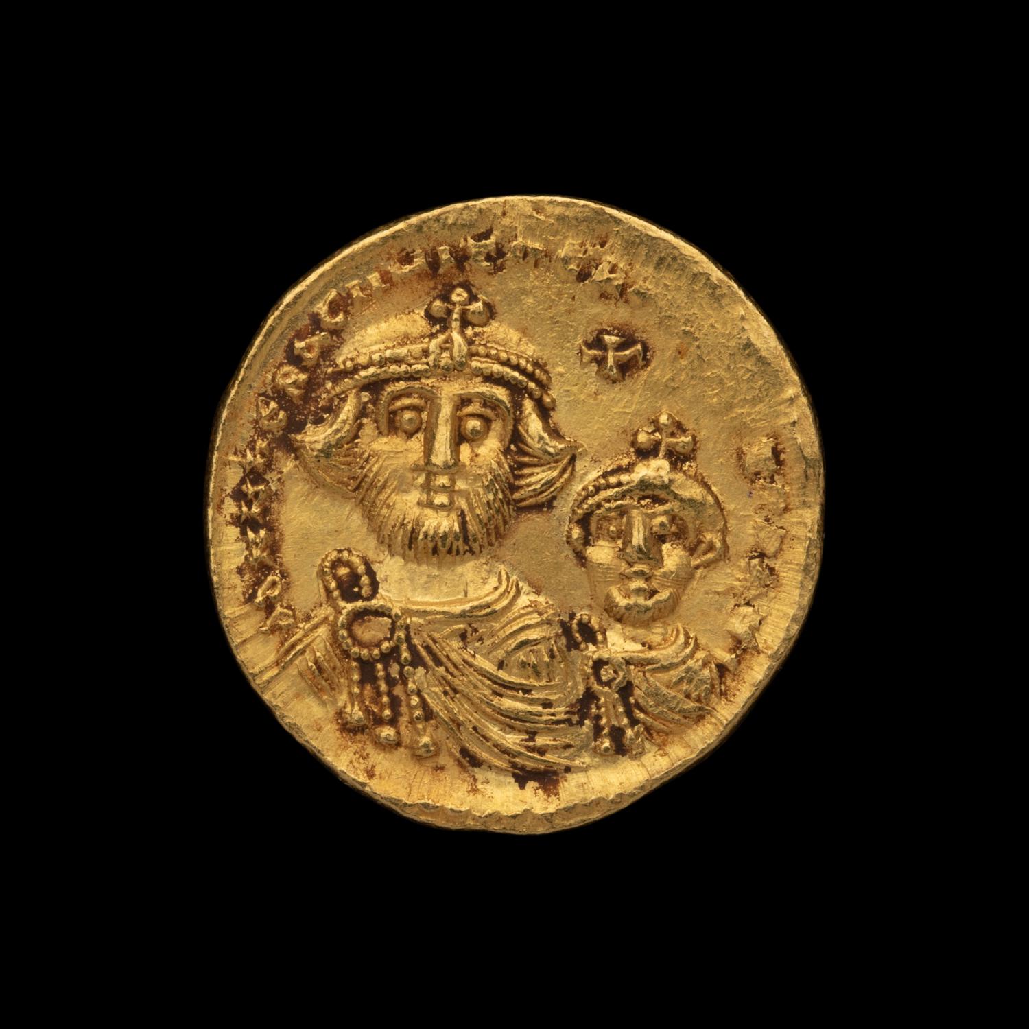 [ANCIENTS] BYZANTINE EMPIRE. Heraclius (c. 615 AD). Av Solidus (4.4g, 20mm); the obverse showing Heraclius with his some Heraclius Constantine.