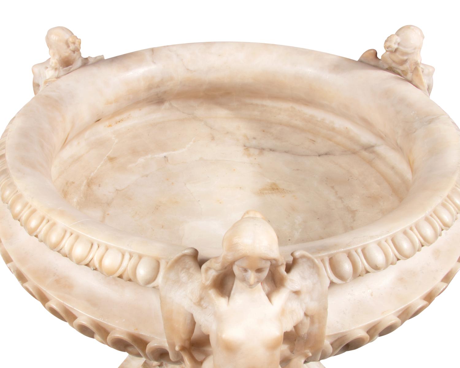 A Continental Alabaster and Marble Urn and Pedestal