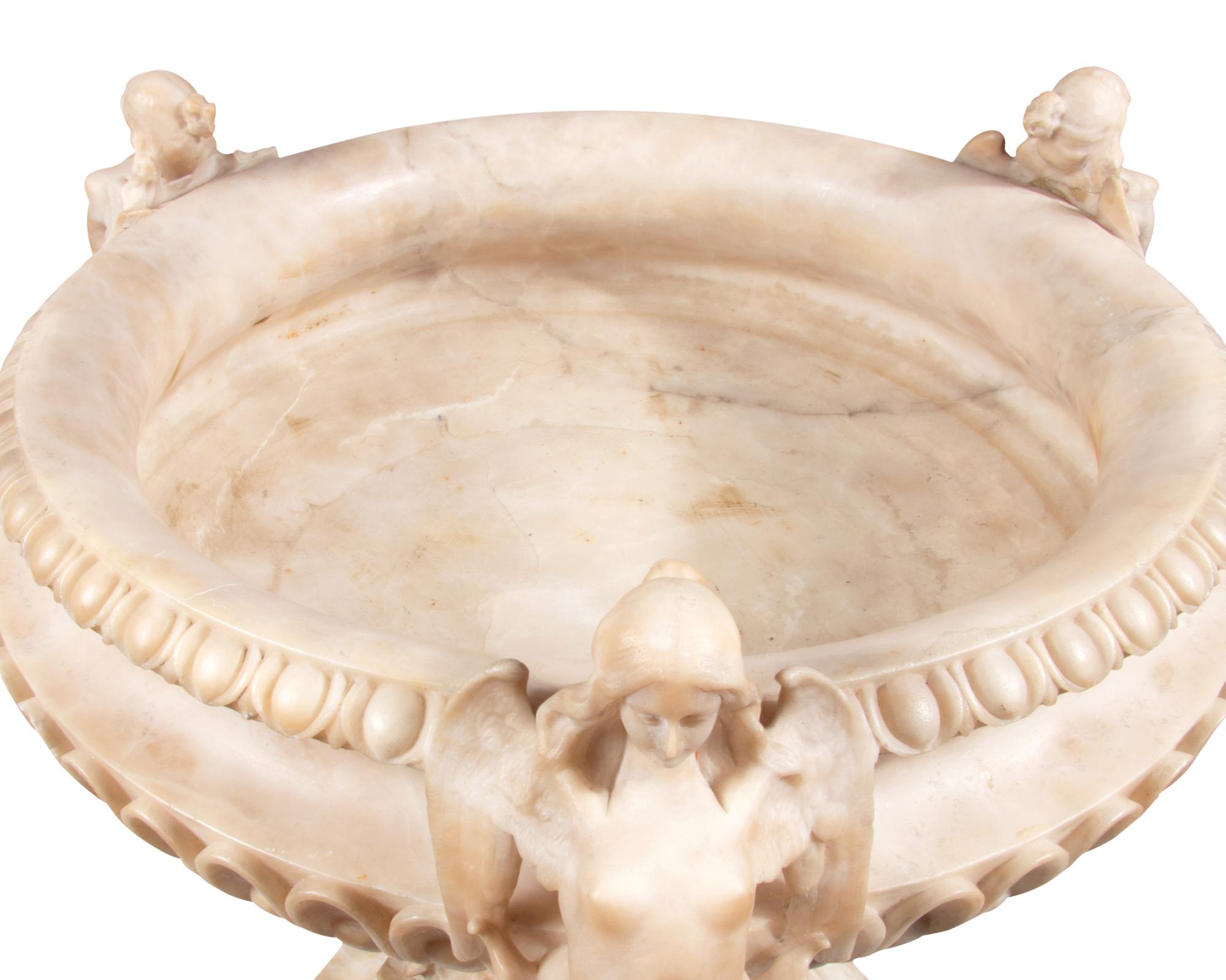 A Continental Alabaster and Marble Urn and Pedestal