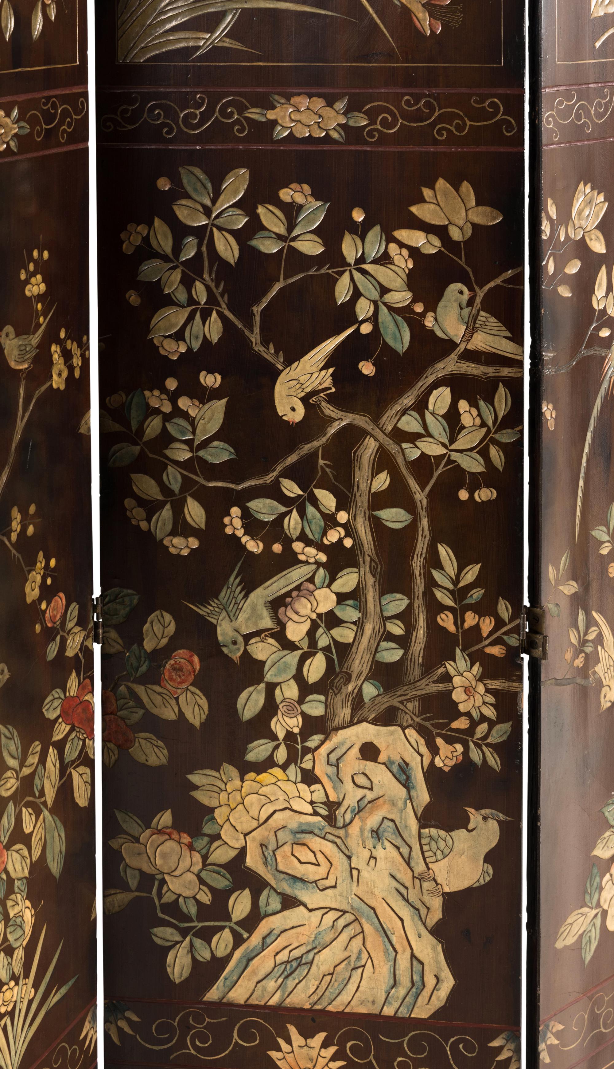 A Chinese Export Lacquer Four-Panel Floor Screen