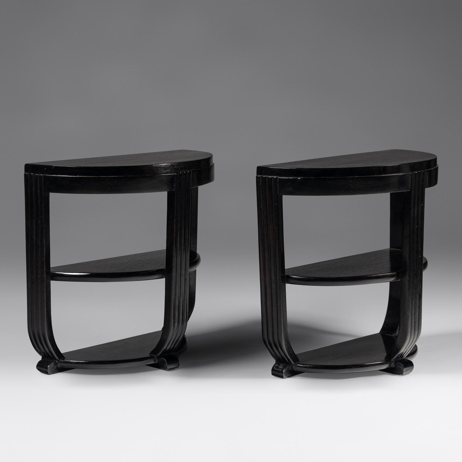 Pair of Ebonized Demilune Side Tables, c. 1930