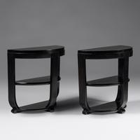 Pair of Ebonized Demilune Side Tables, c. 1930
