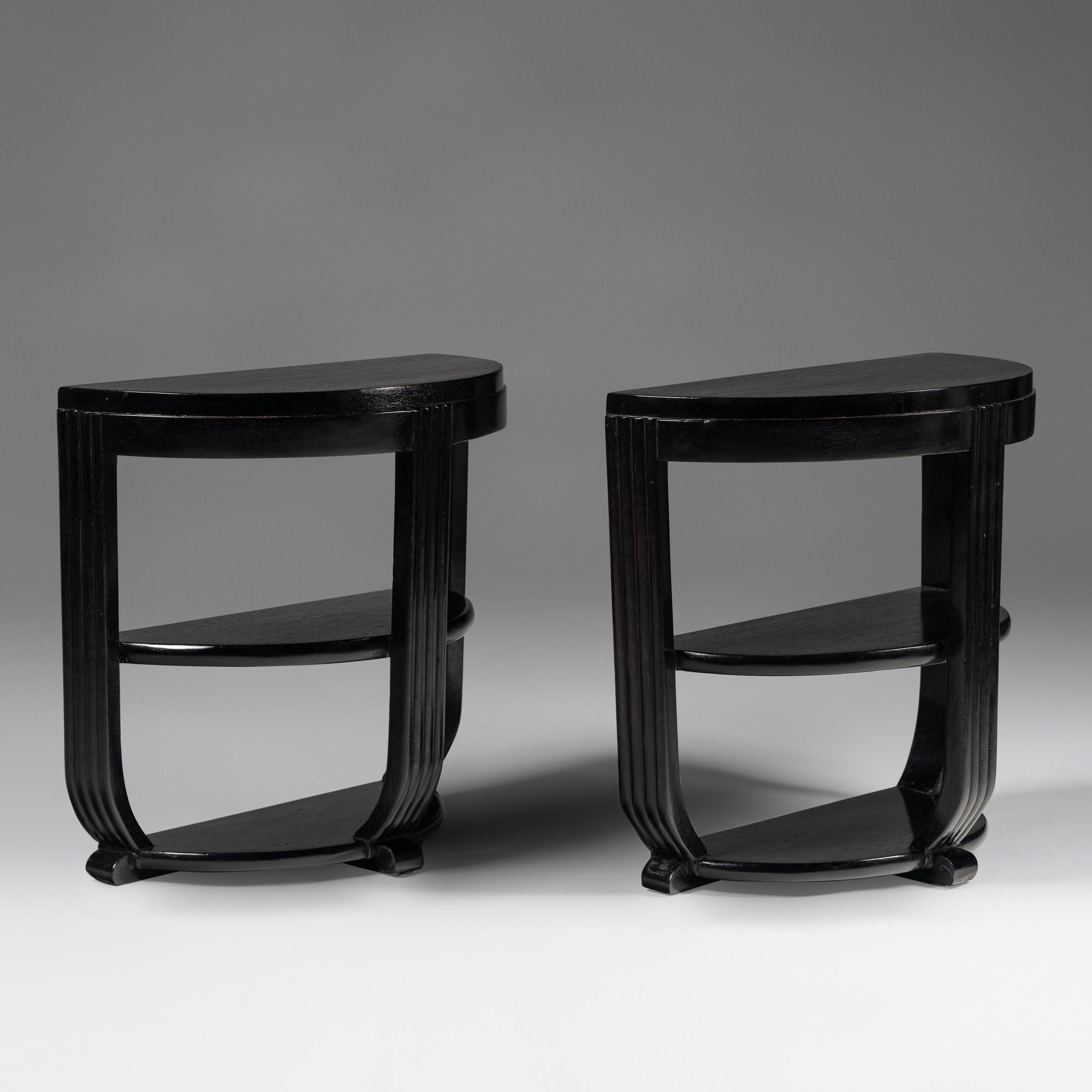 Pair of Ebonized Demilune Side Tables, c. 1930