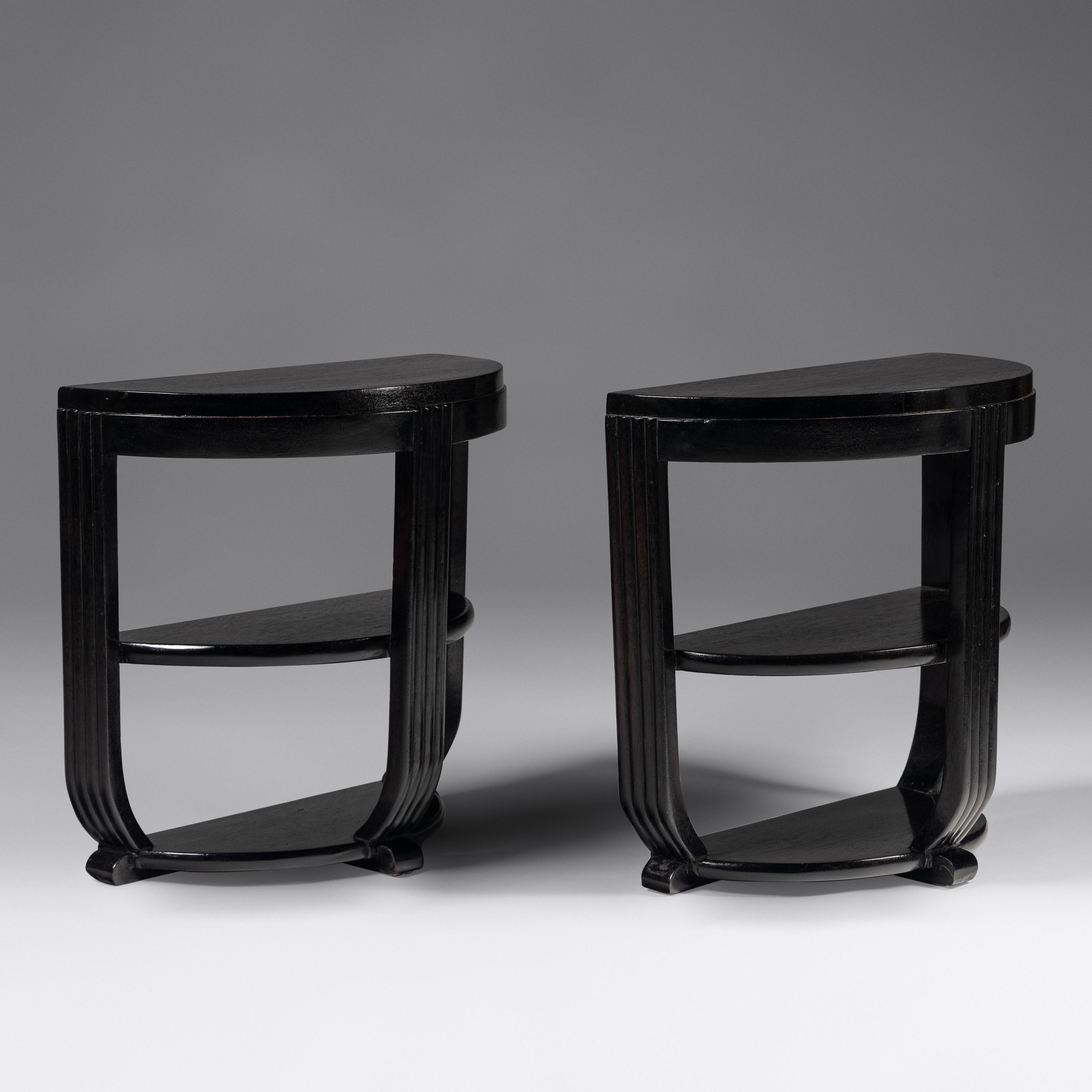 Pair of Ebonized Demilune Side Tables, c. 1930