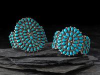 Pair of Navajo or Zuni Petit Point Turquoise Cuff Bracelets